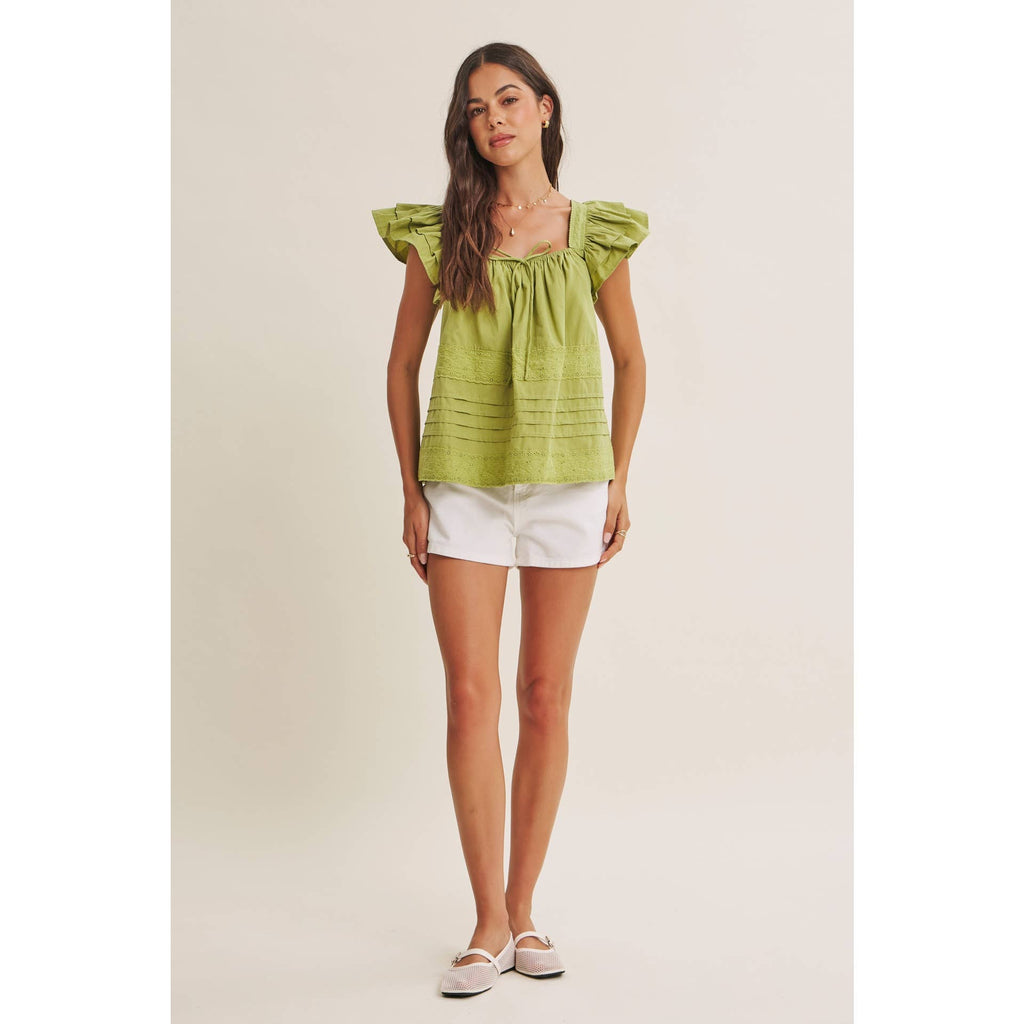 AFTERNOON TEA COTTON POPLIN RELAXED DRAPE RUFFLE BLOUSE TOP