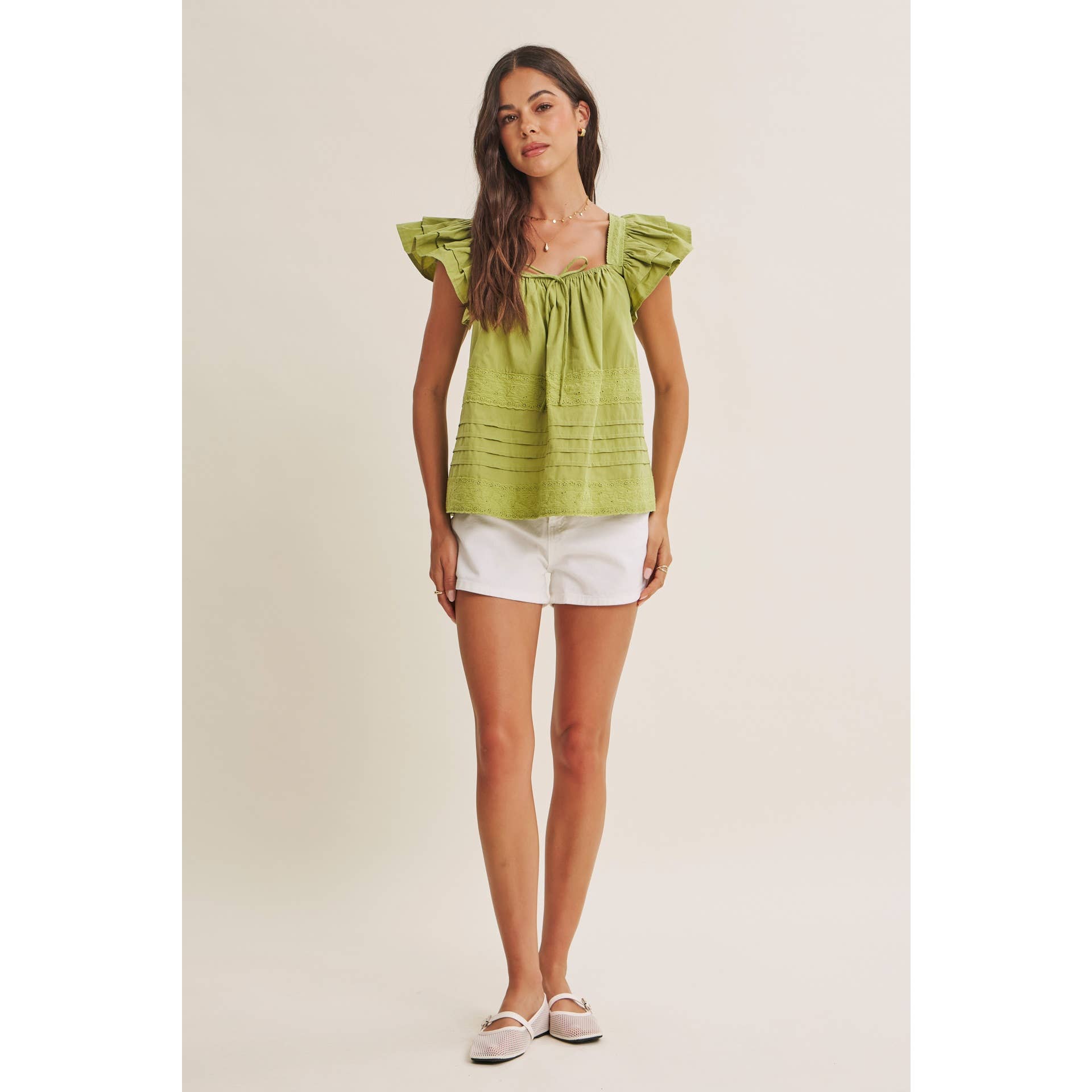 AFTERNOON TEA COTTON POPLIN RELAXED DRAPE RUFFLE BLOUSE TOP