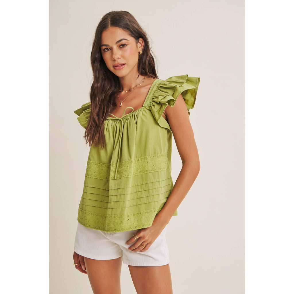 AFTERNOON TEA COTTON POPLIN RELAXED DRAPE RUFFLE BLOUSE TOP