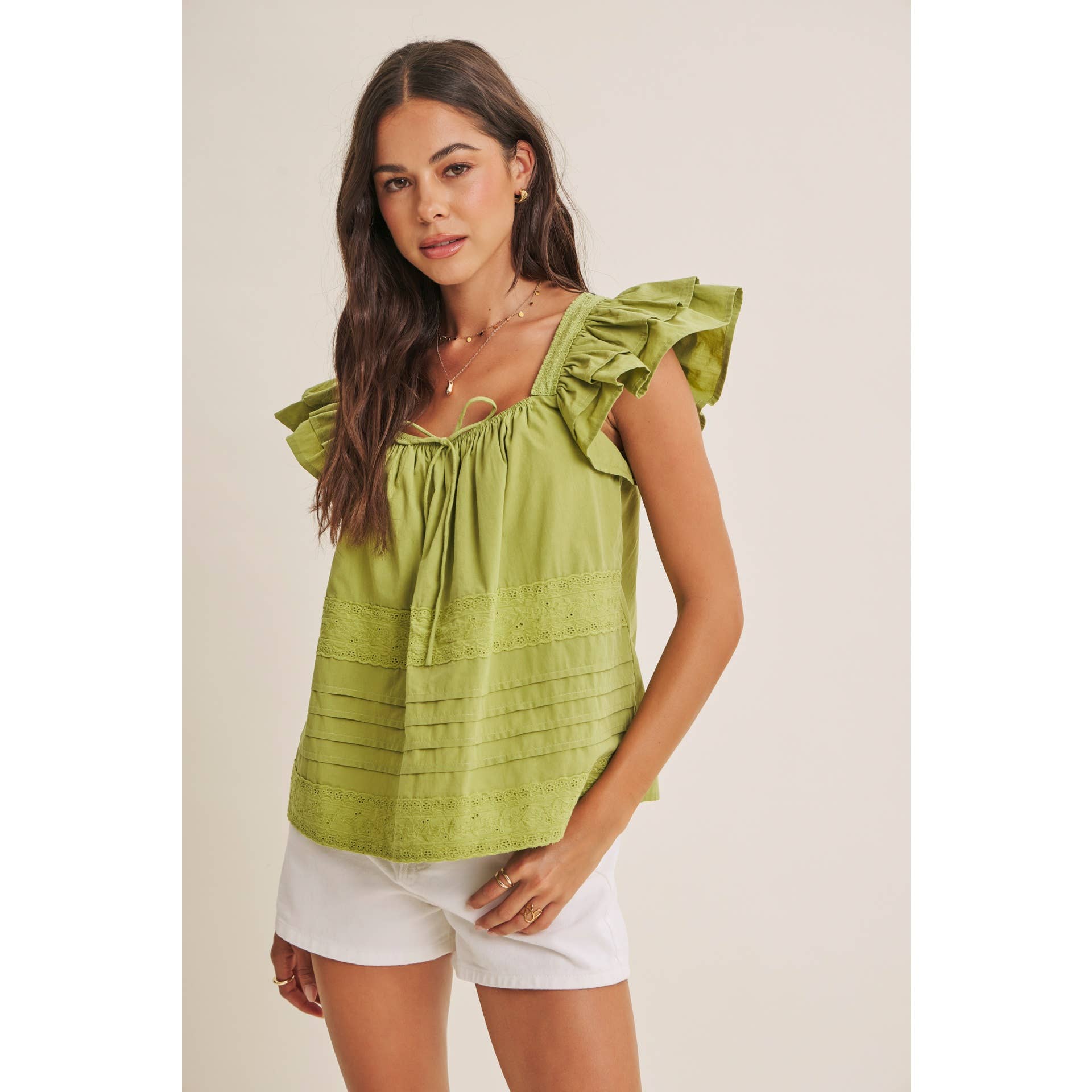AFTERNOON TEA COTTON POPLIN RELAXED DRAPE RUFFLE BLOUSE TOP