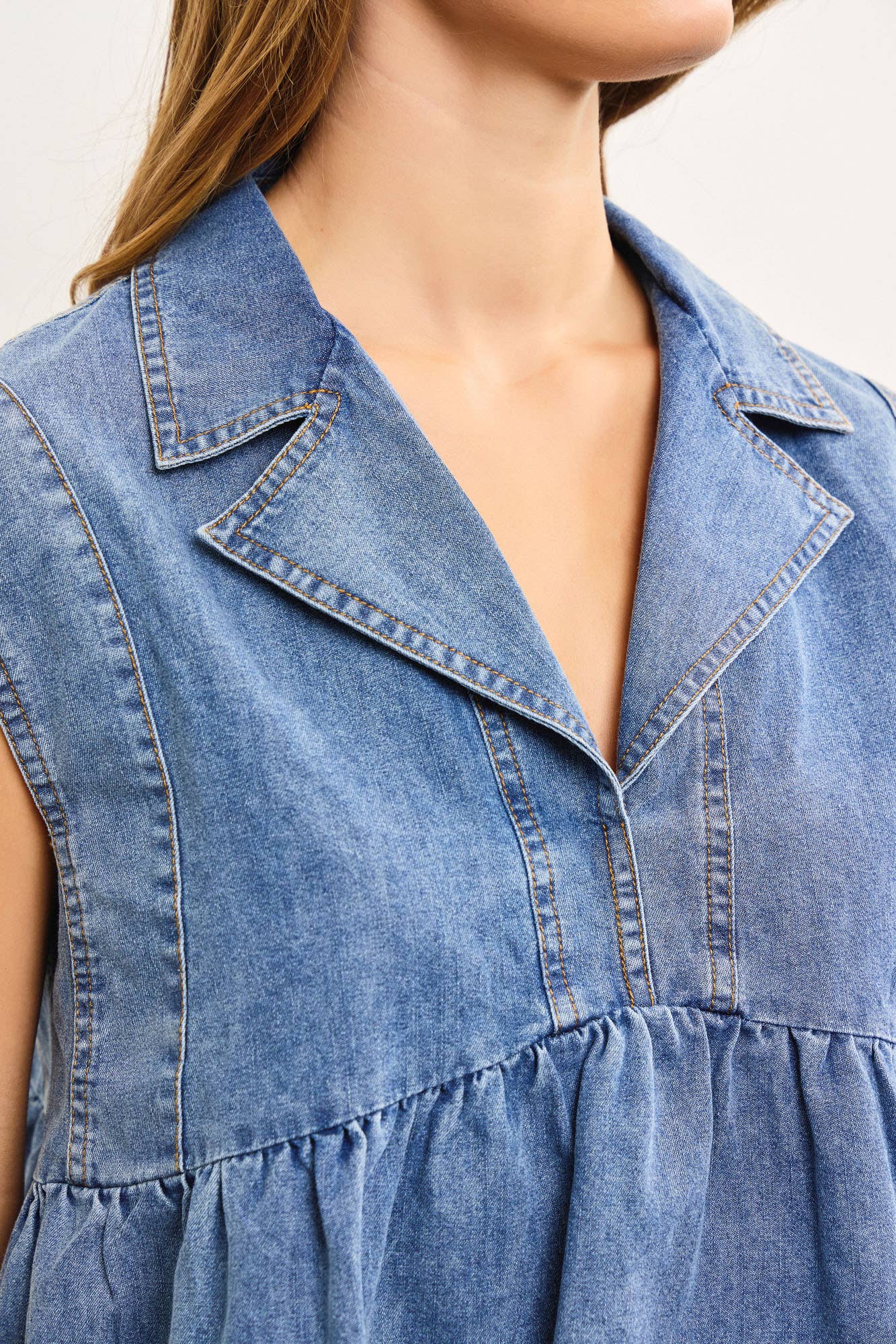 Edie Notched Collar Denim Top
