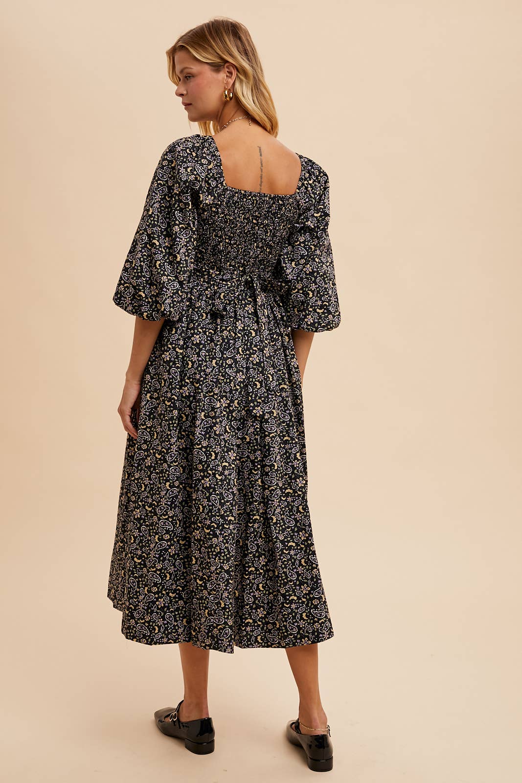 PUFF SLEEVE FLORAL COTTON DRESS