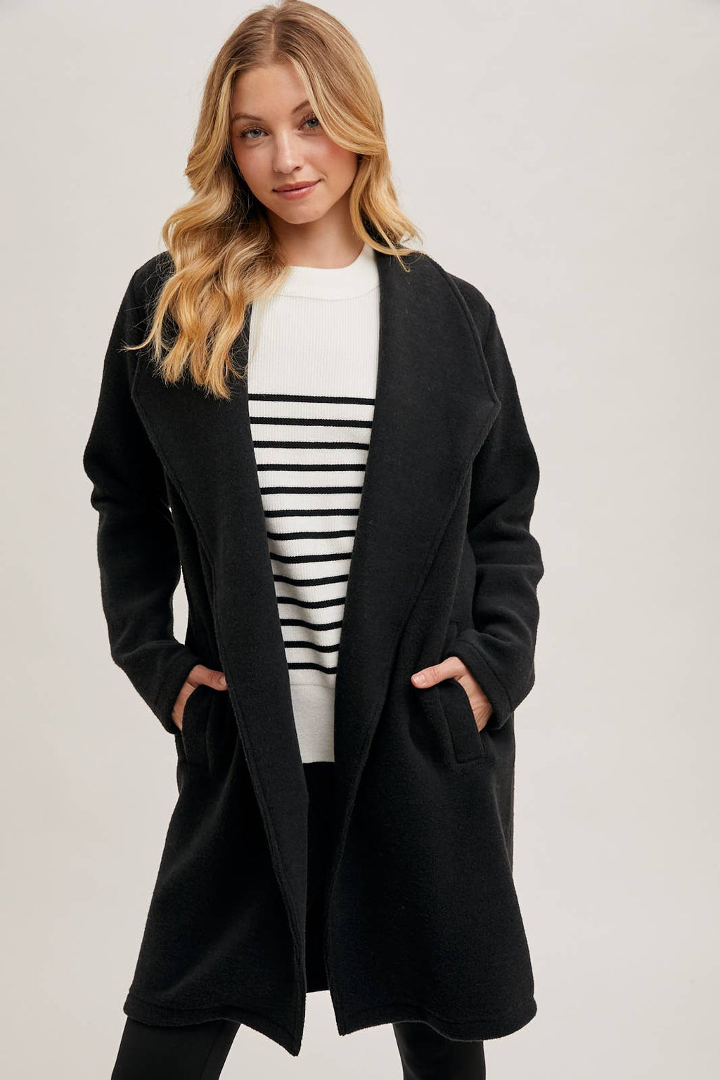 Open Front Knit Jacket, Black