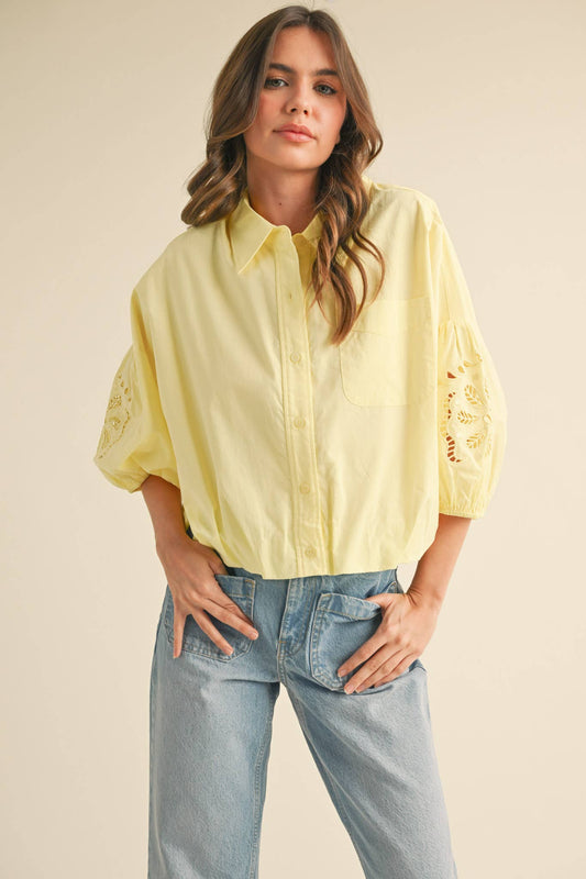 Ellie Cut Out Embroidered Bubble Sleeve Top