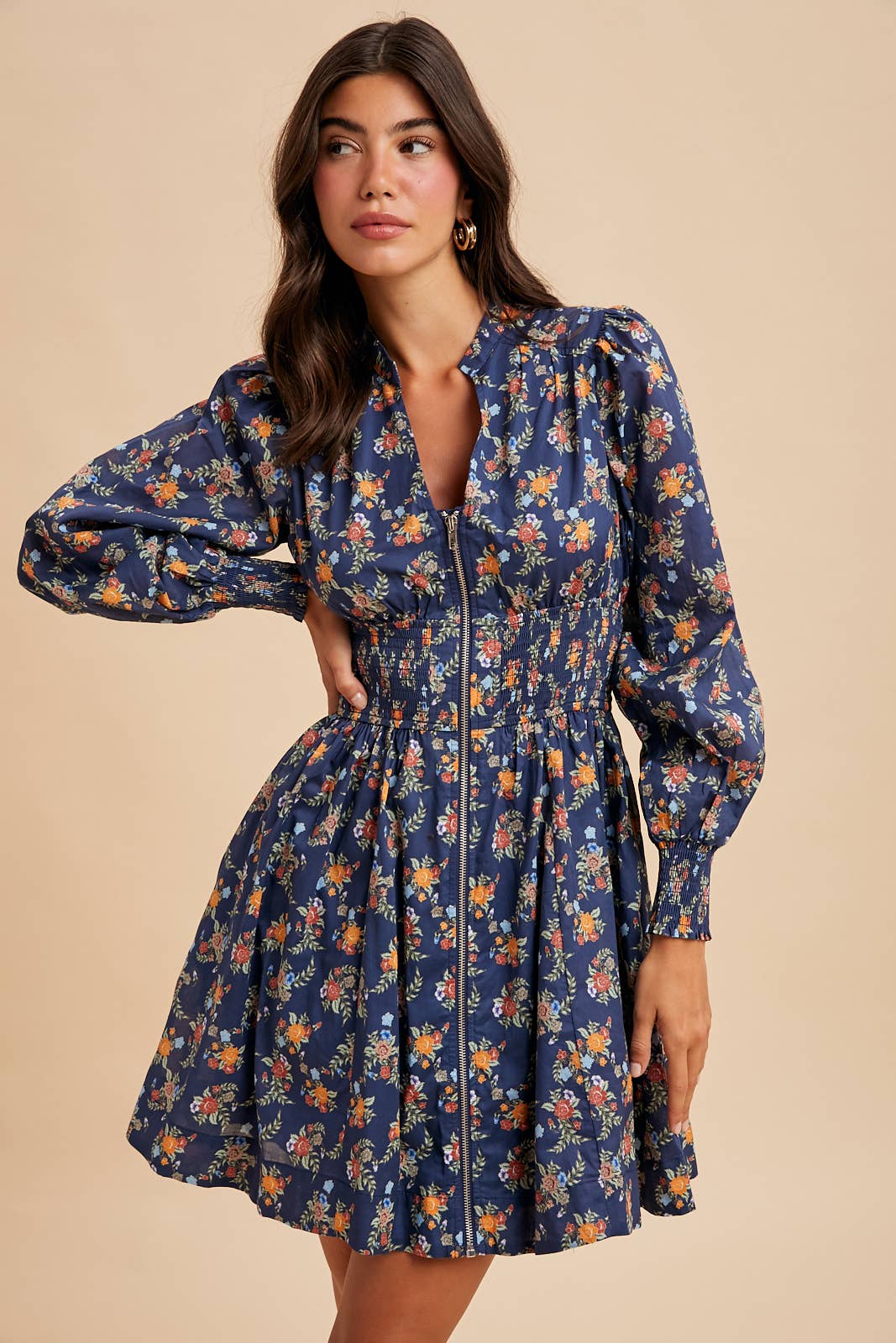 Delilah Zippered Floral Mini Dress
