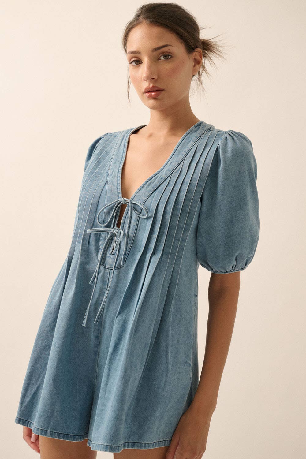 Alisa Denim Pleated Romper
