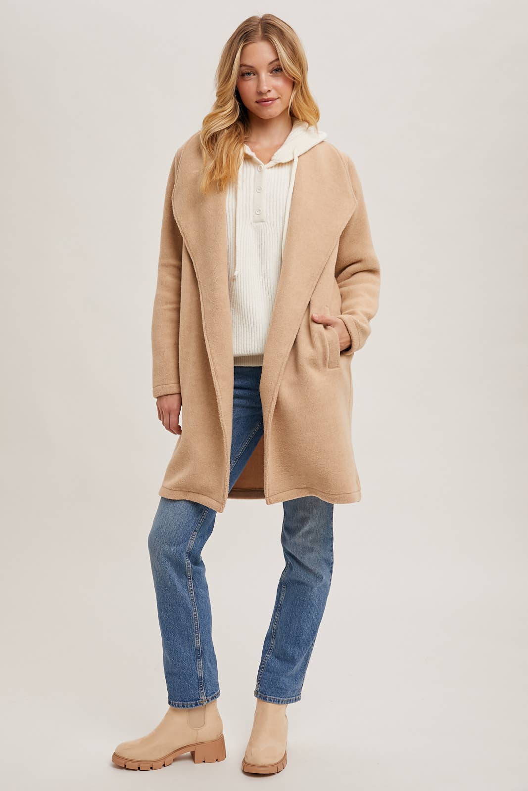 Open Front Knit Jacket, Beige