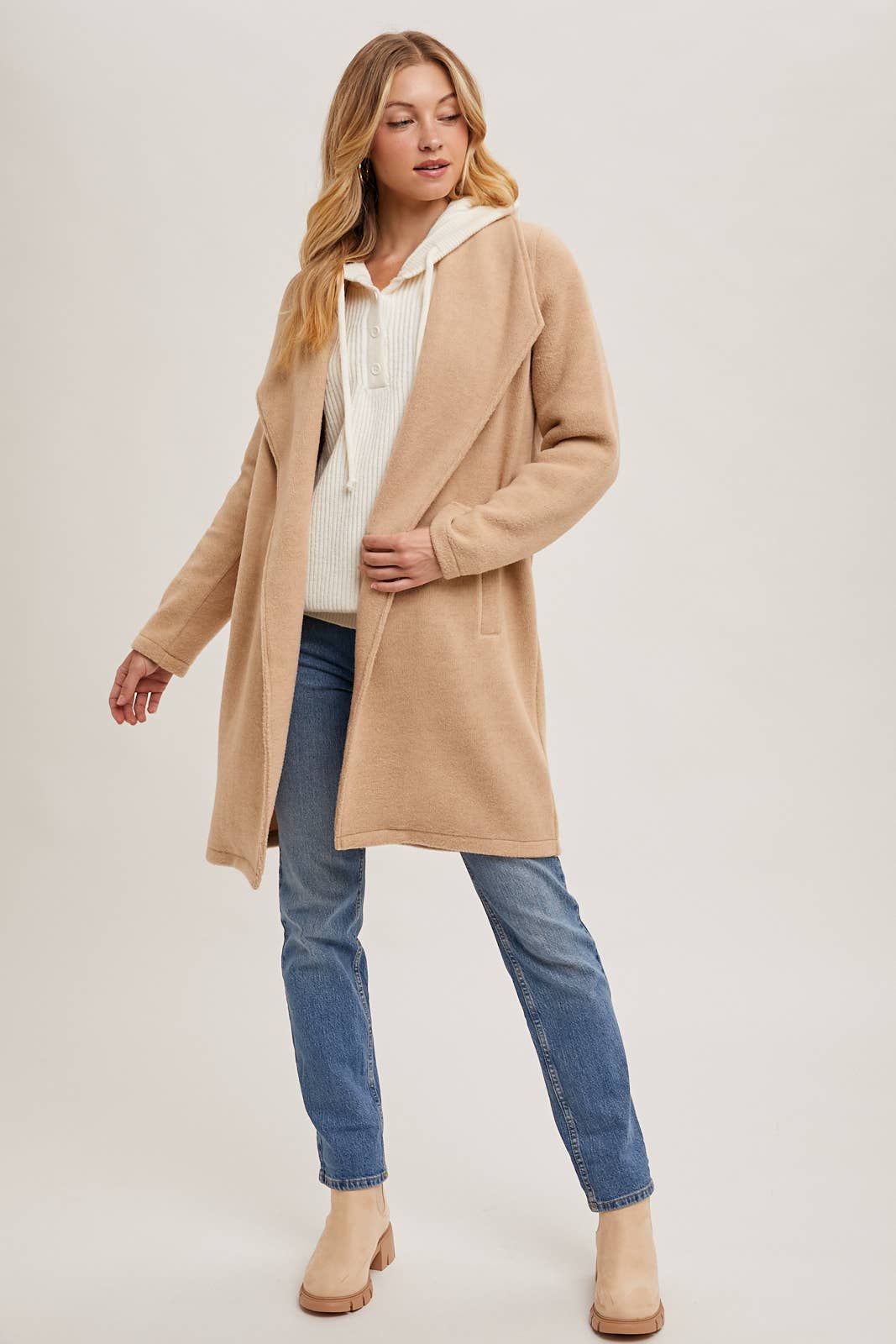 Open Front Knit Jacket, Beige