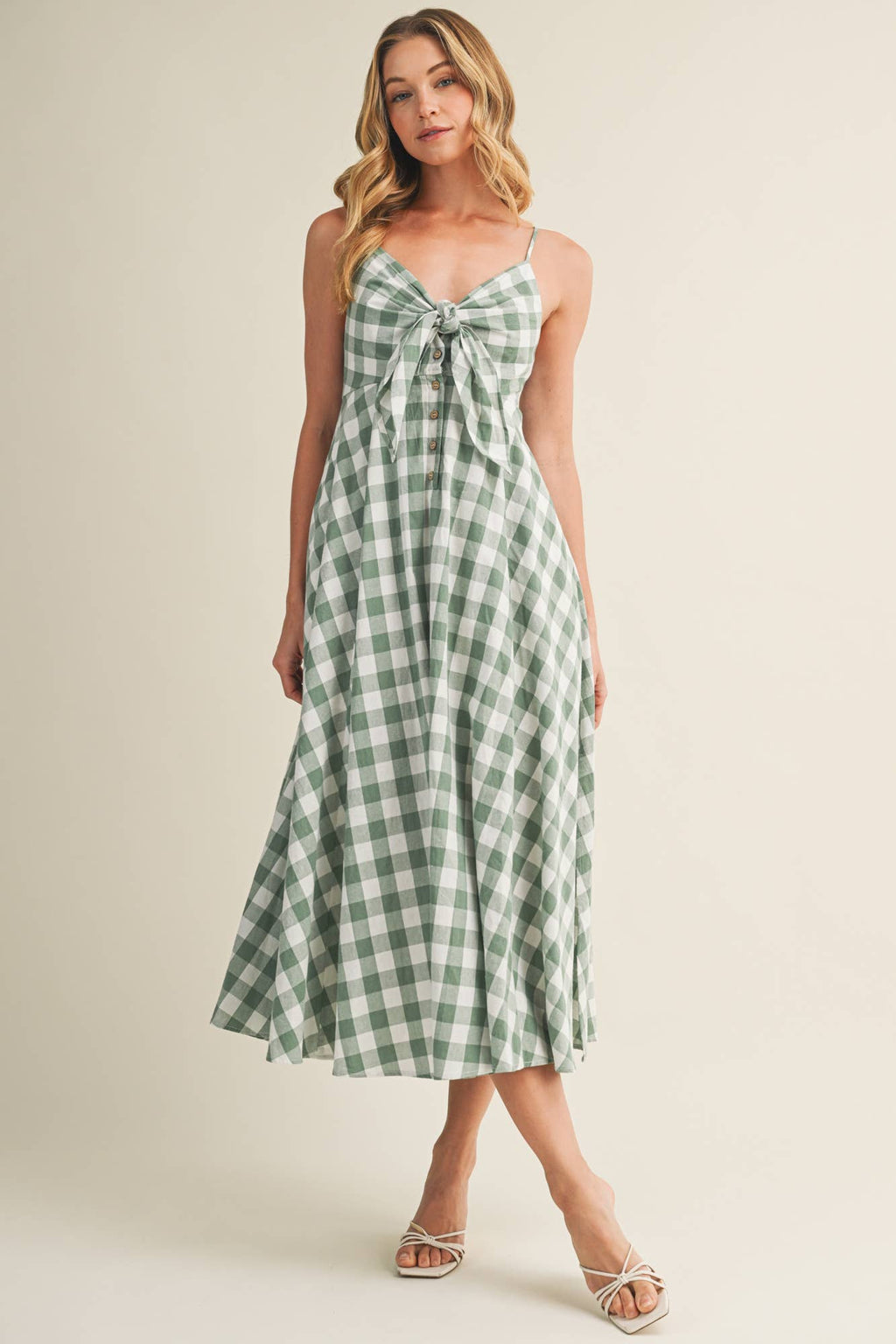 TIE-FRONT GINGHAM DRESS