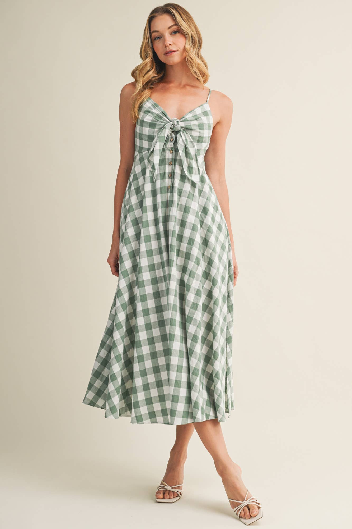 TIE-FRONT GINGHAM DRESS