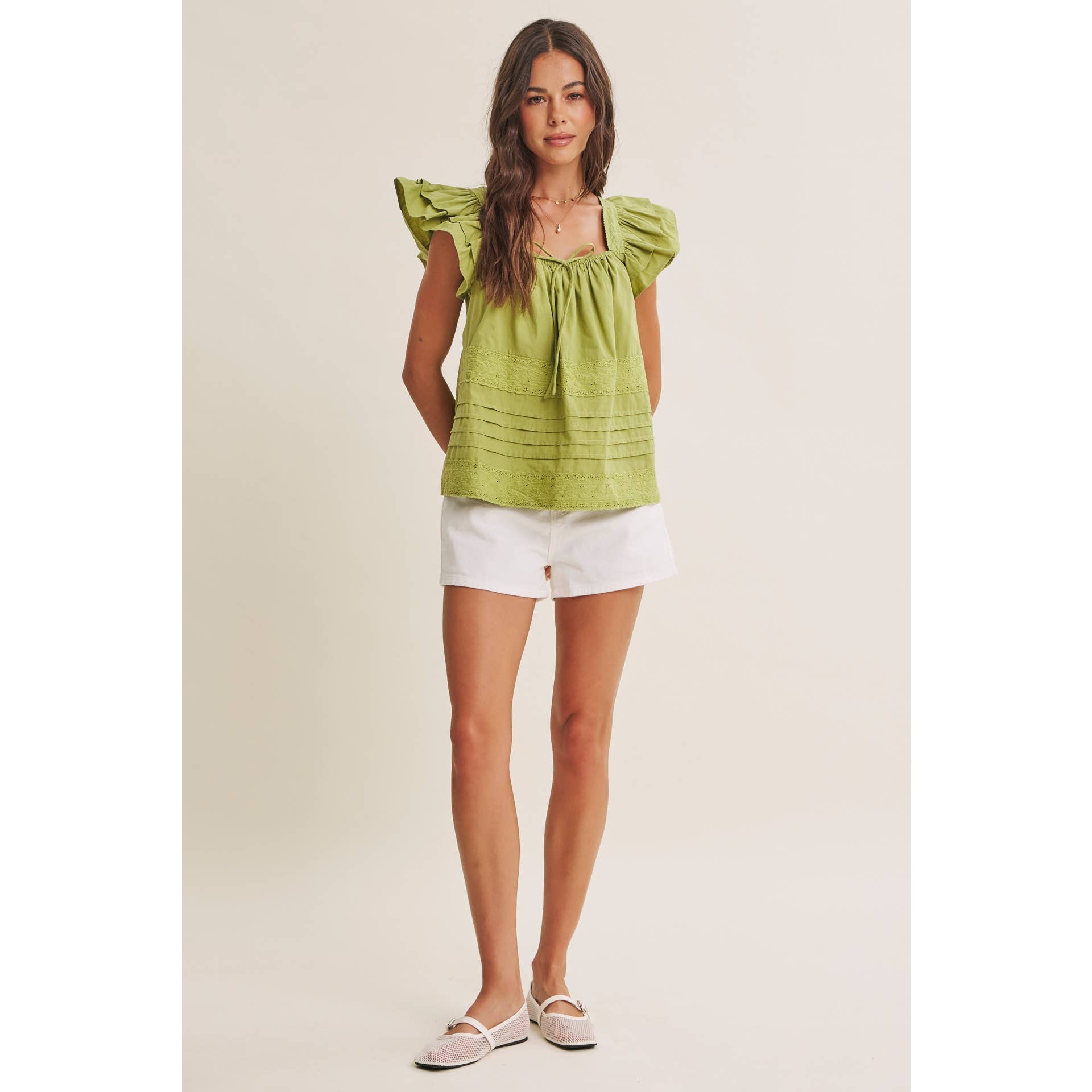 AFTERNOON TEA COTTON POPLIN RELAXED DRAPE RUFFLE BLOUSE TOP
