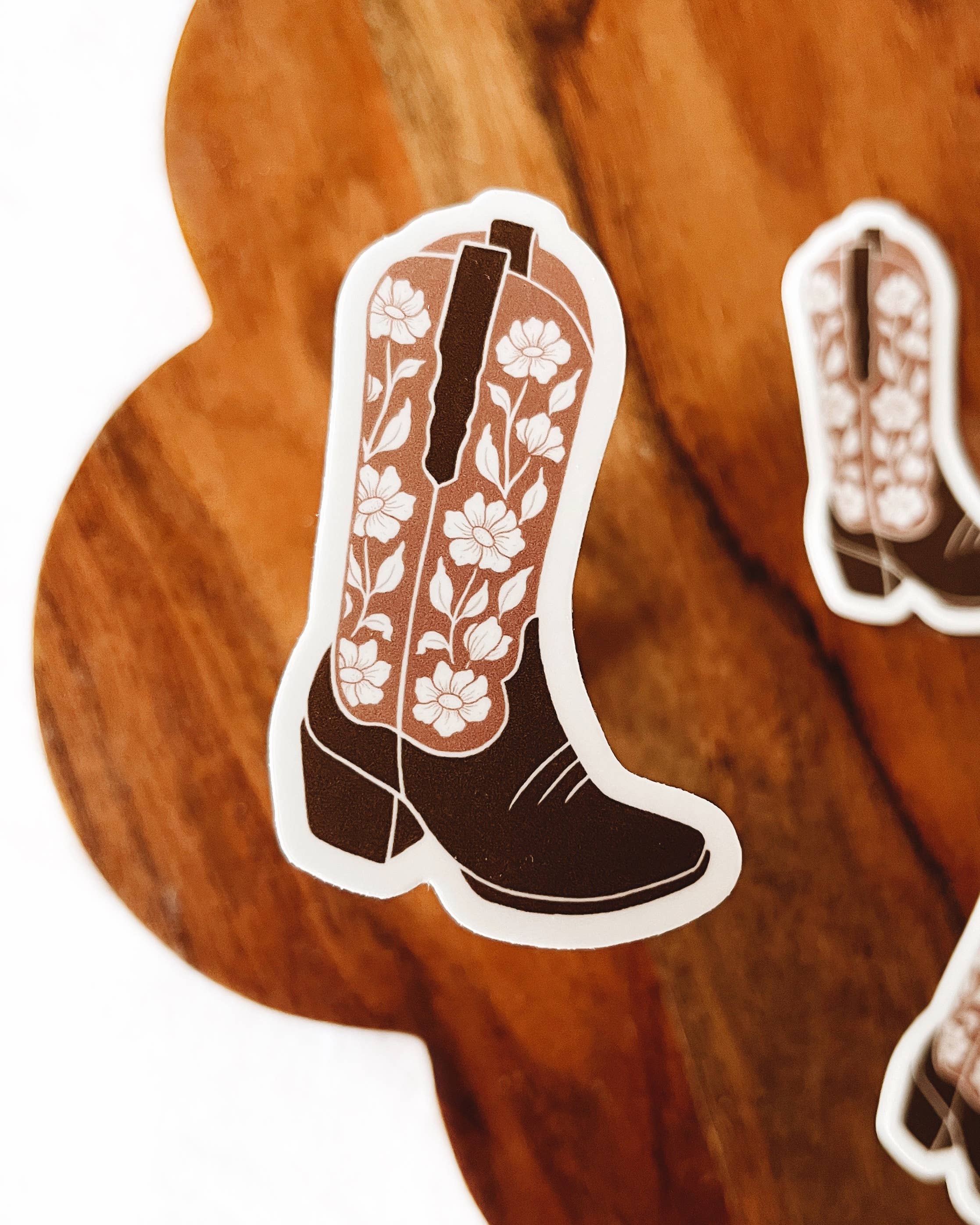 Floral Cowboy Boot Vinyl Sticker Western Style