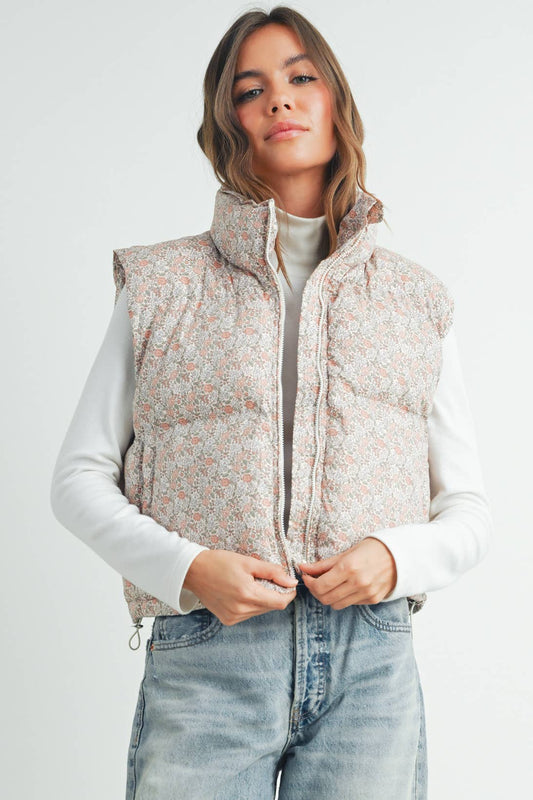 ULTIMATE COZY AND CHIC FALL PETITE FLORAL THICK PUFFER VEST