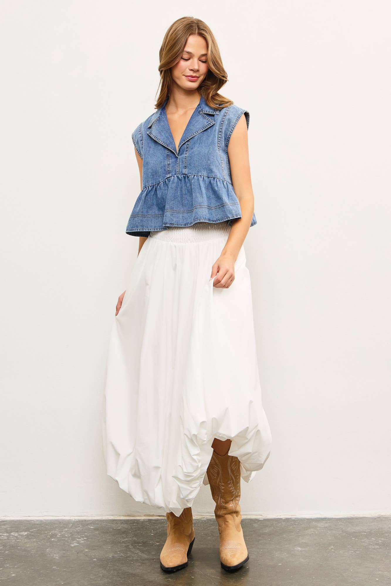 Edie Notched Collar Denim Top