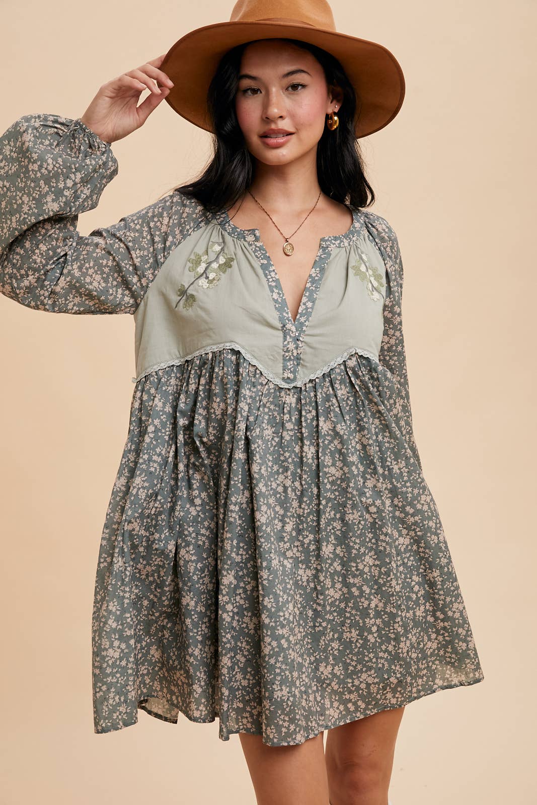 COTTON EMBROIDERED BABYDOLL DRESS