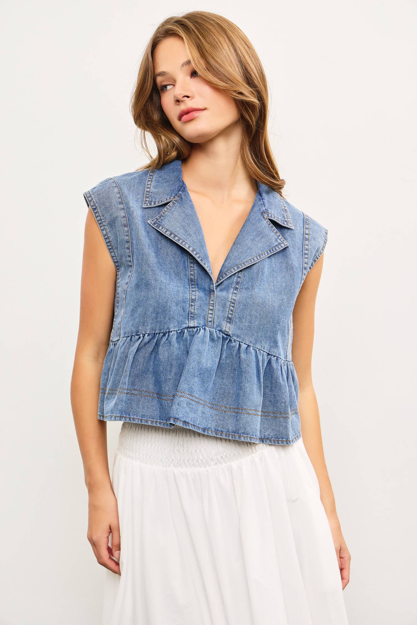 Edie Notched Collar Denim Top