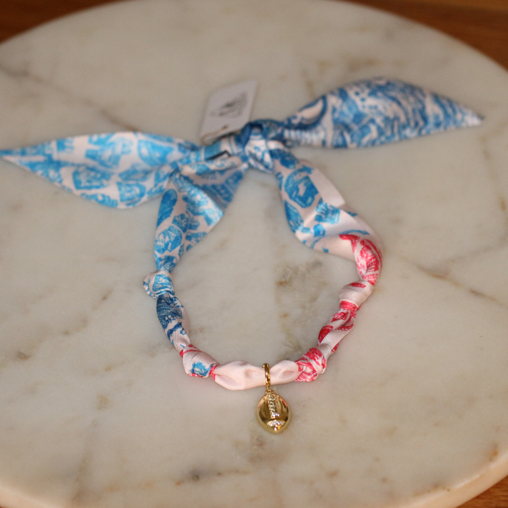 Red & Blue Scarf Necklace ~ Pick your Charm