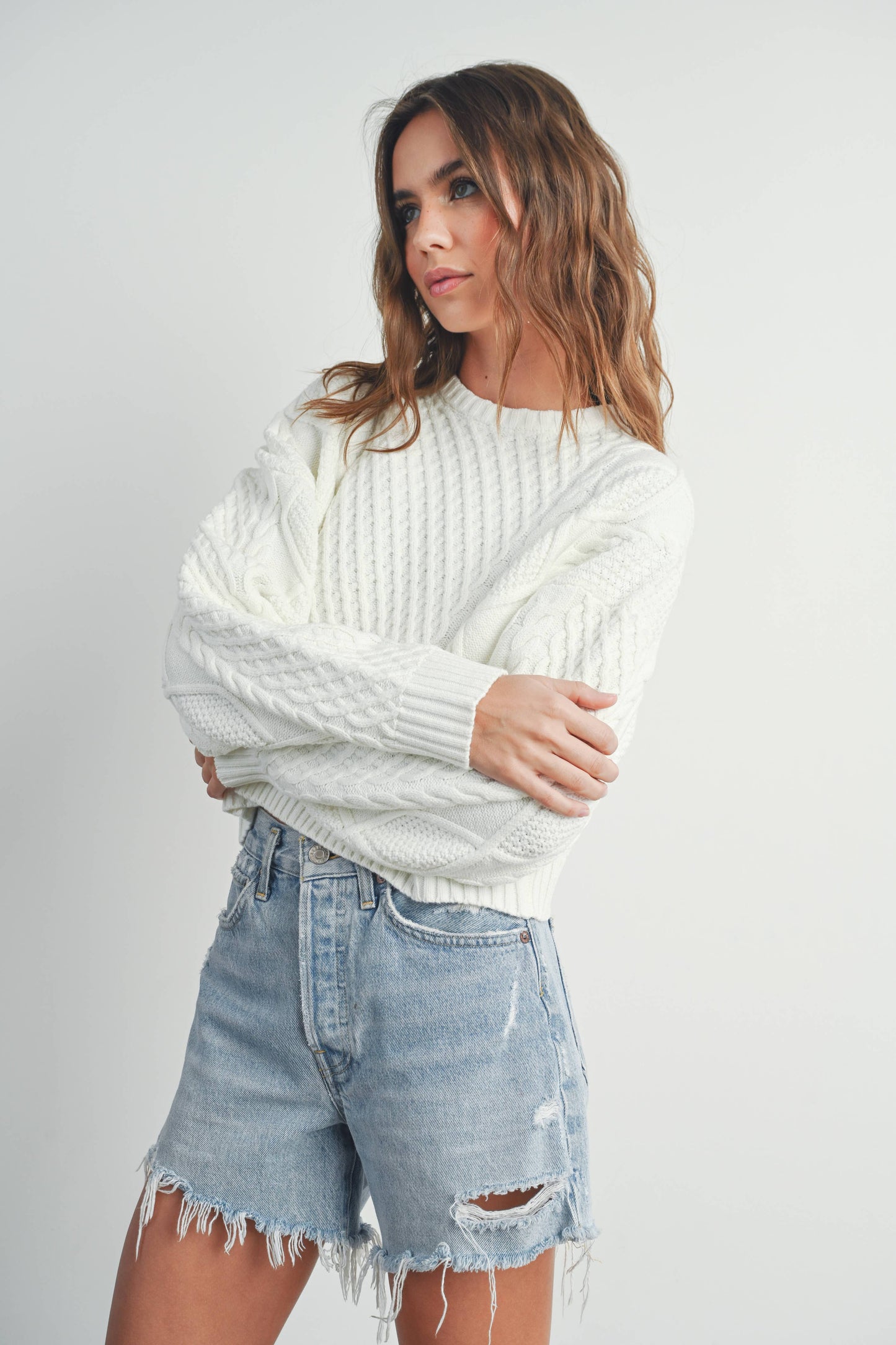 FALL CASUAL SOLID CABLE KNIT SWEATER