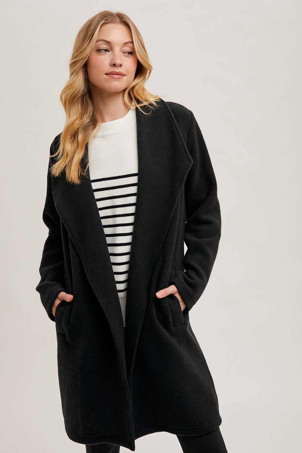 Open Front Knit Jacket, Black