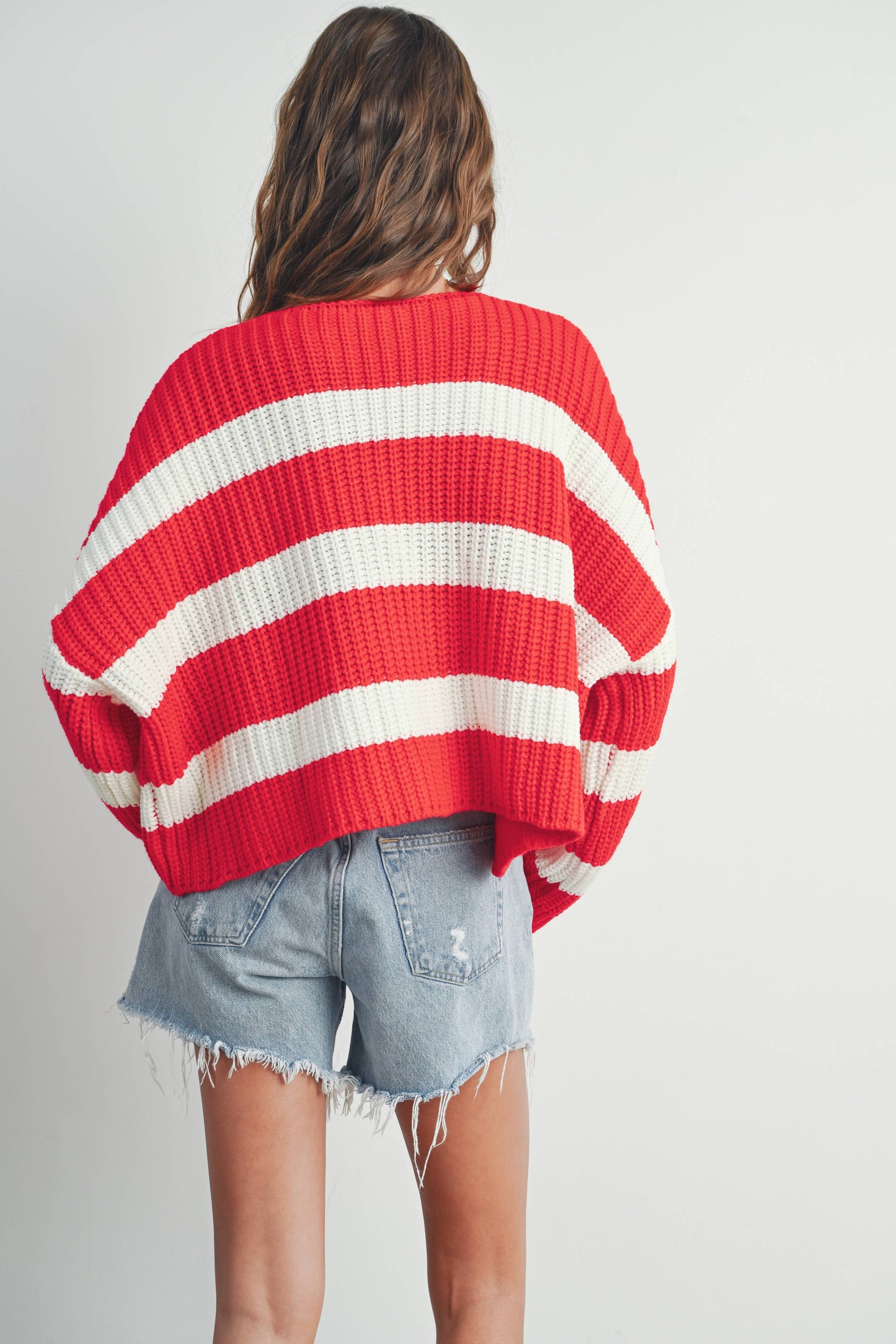 RED STRIPED V-NECK CARDIGAN WITH BUTTONS