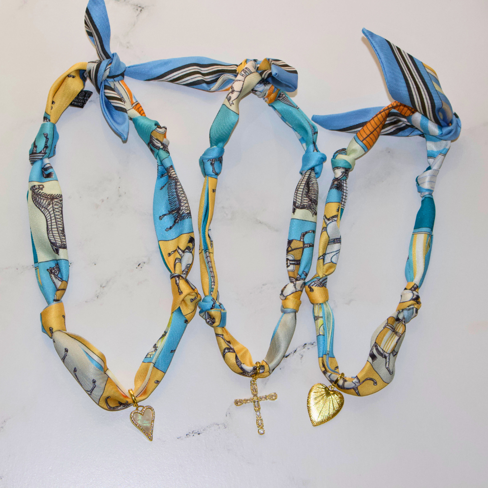 Scarf Necklace ~ Blue Horse Pattern