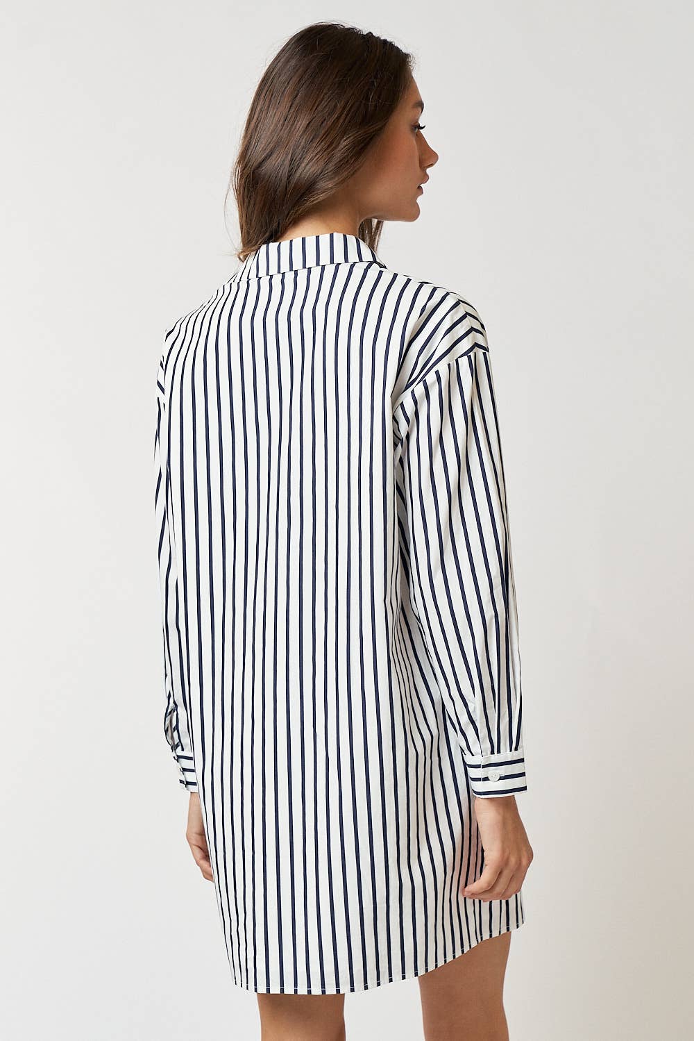 Striped Collar Button Up Shirt Mini Dress, Navy/White