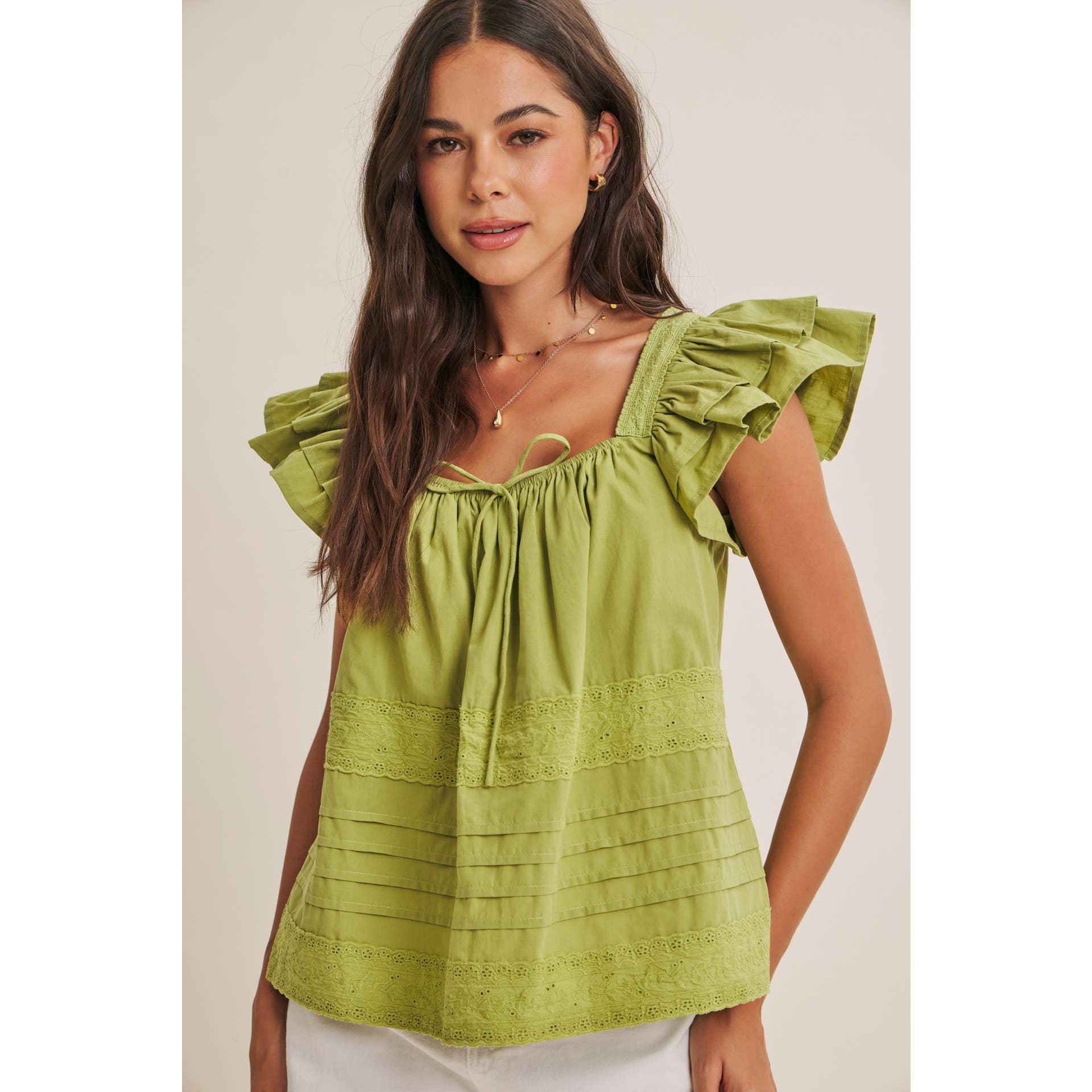 AFTERNOON TEA COTTON POPLIN RELAXED DRAPE RUFFLE BLOUSE TOP