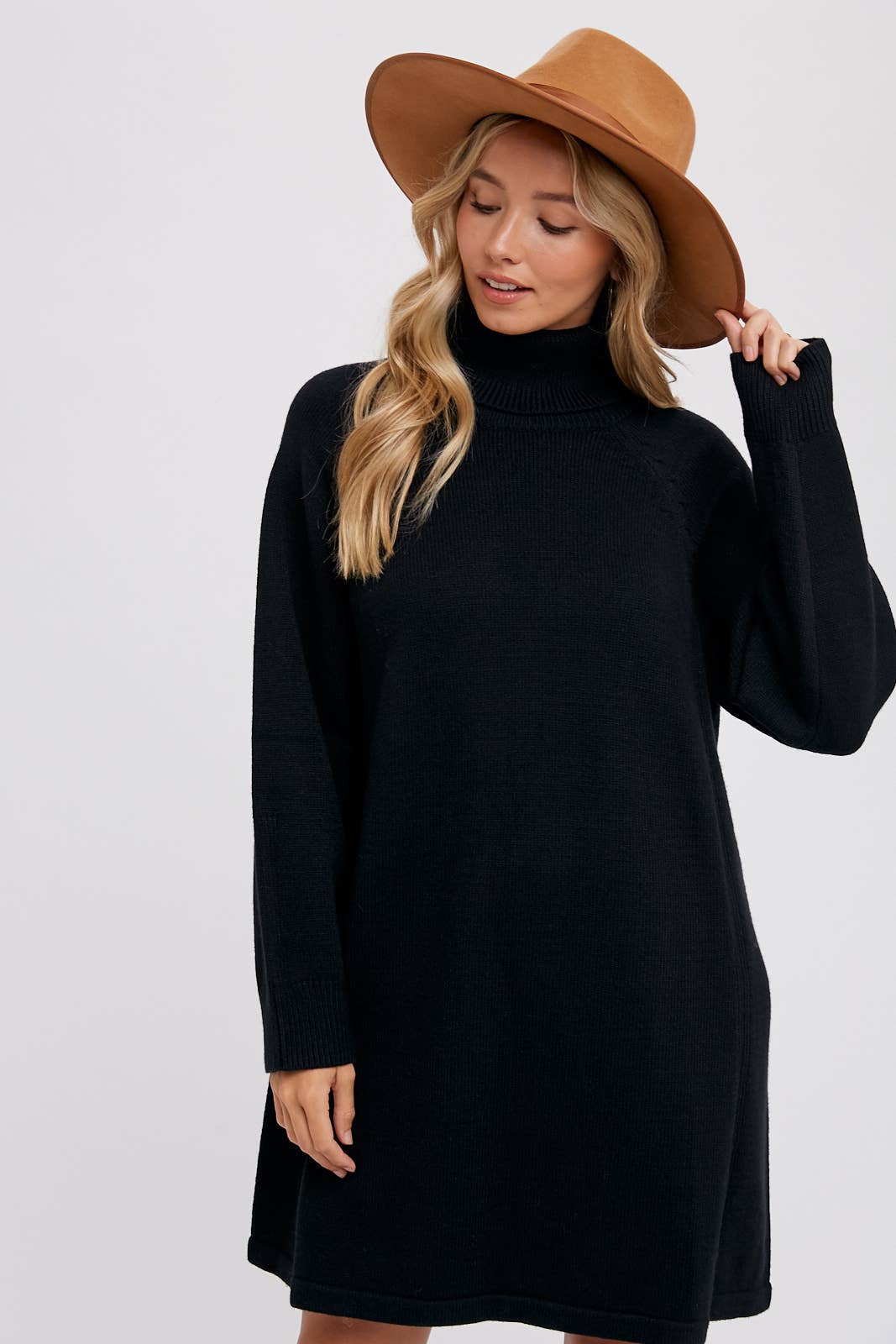 Turtleneck Sweater Dress, Black