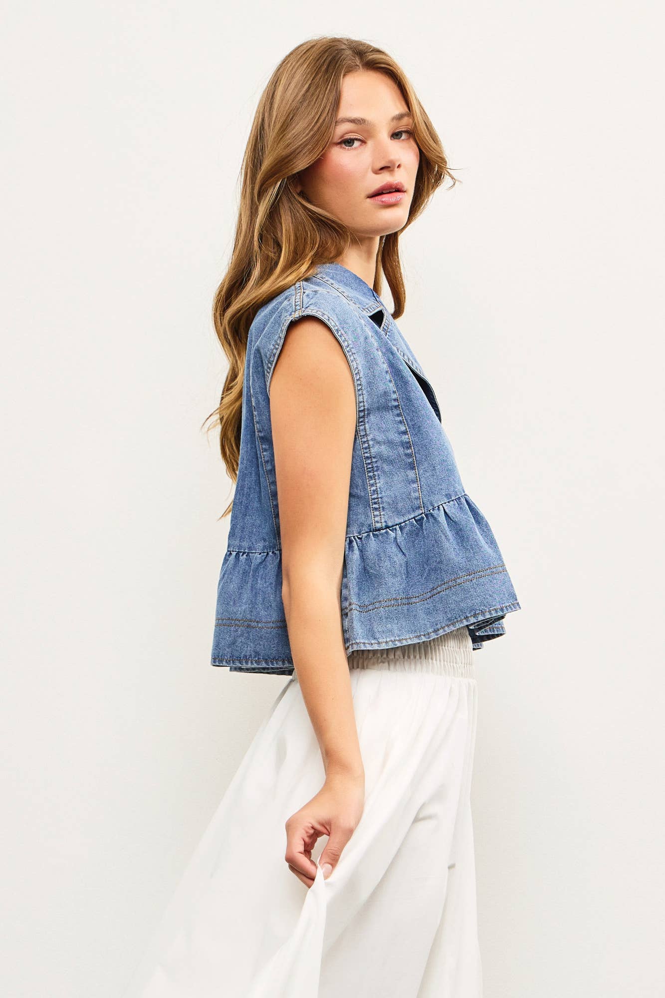 Edie Notched Collar Denim Top