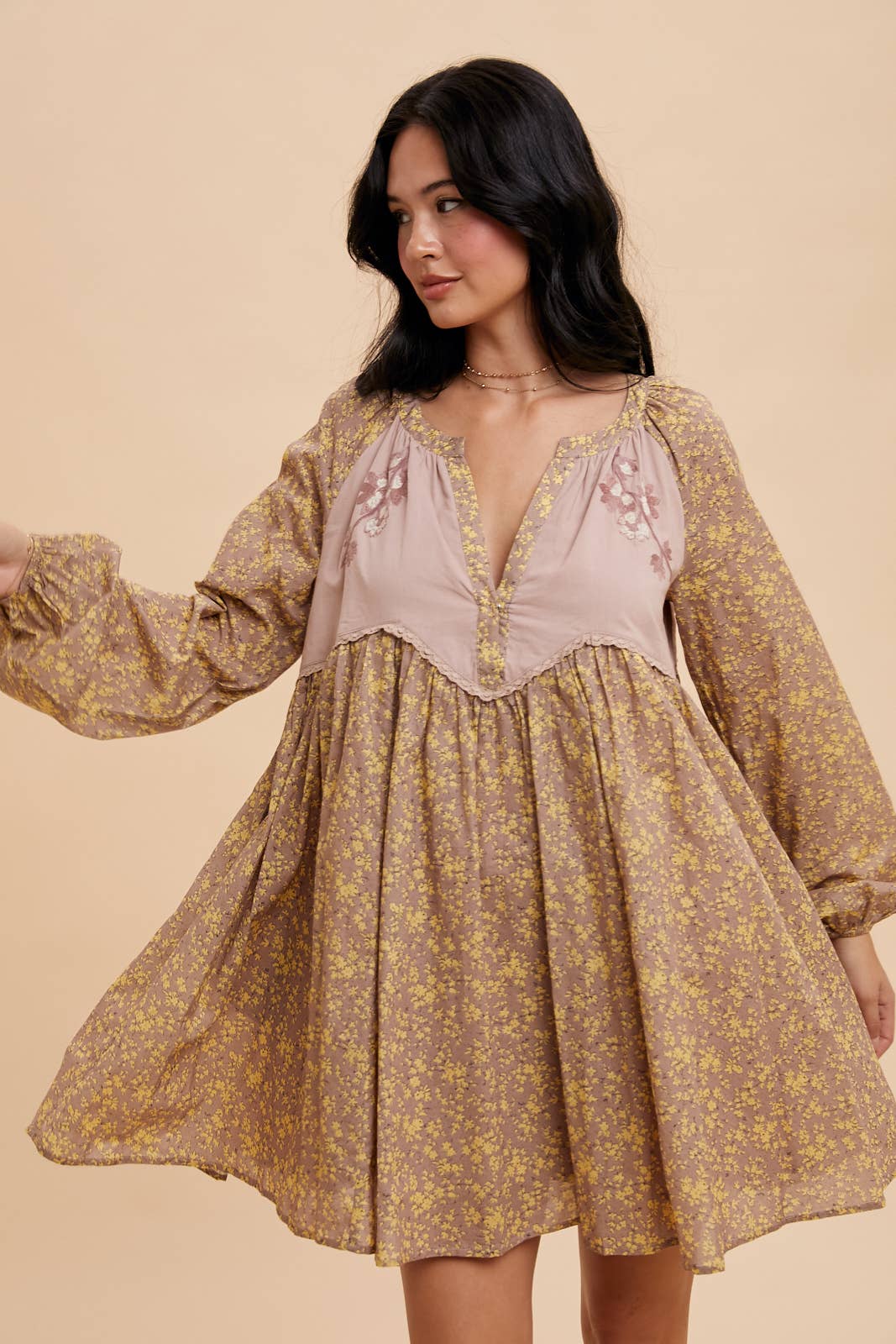 COTTON EMBROIDERED BABYDOLL DRESS