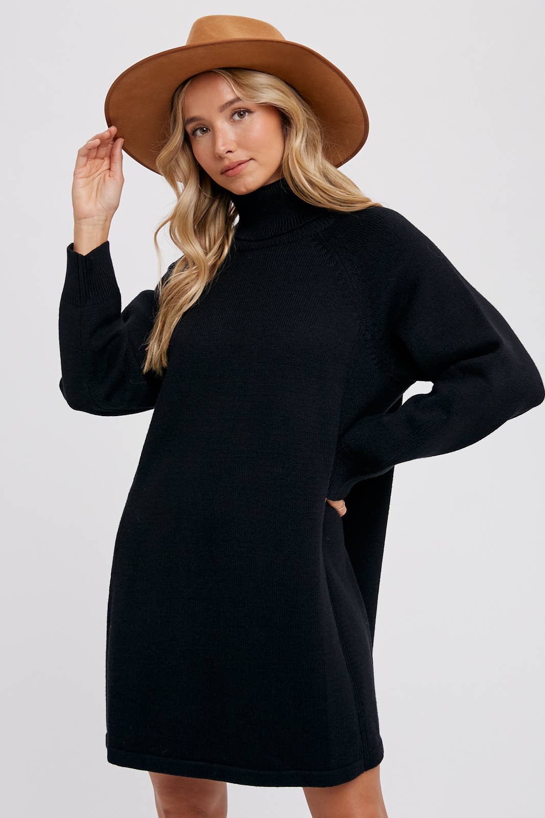 Turtleneck Sweater Dress, Black