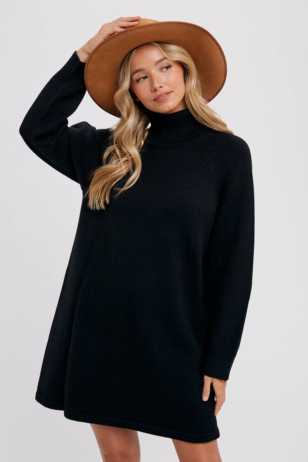 Turtleneck Sweater Dress, Black