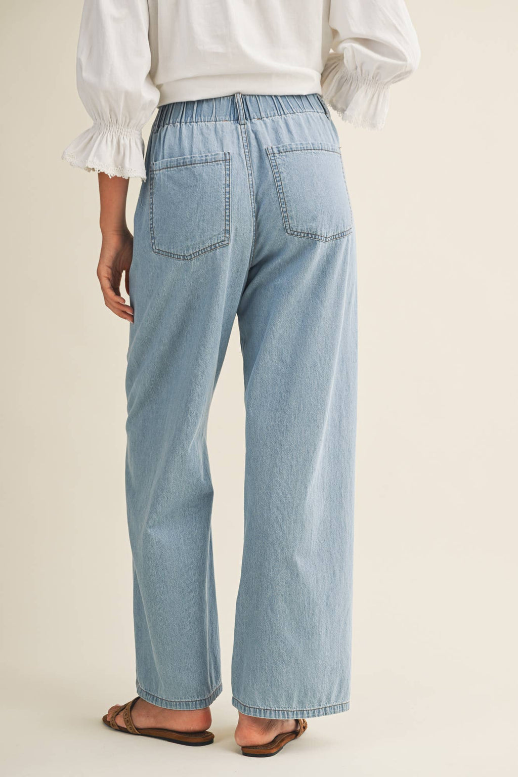 RELAXED DENIM PANTS WITH DRAWSTRING WAIST
