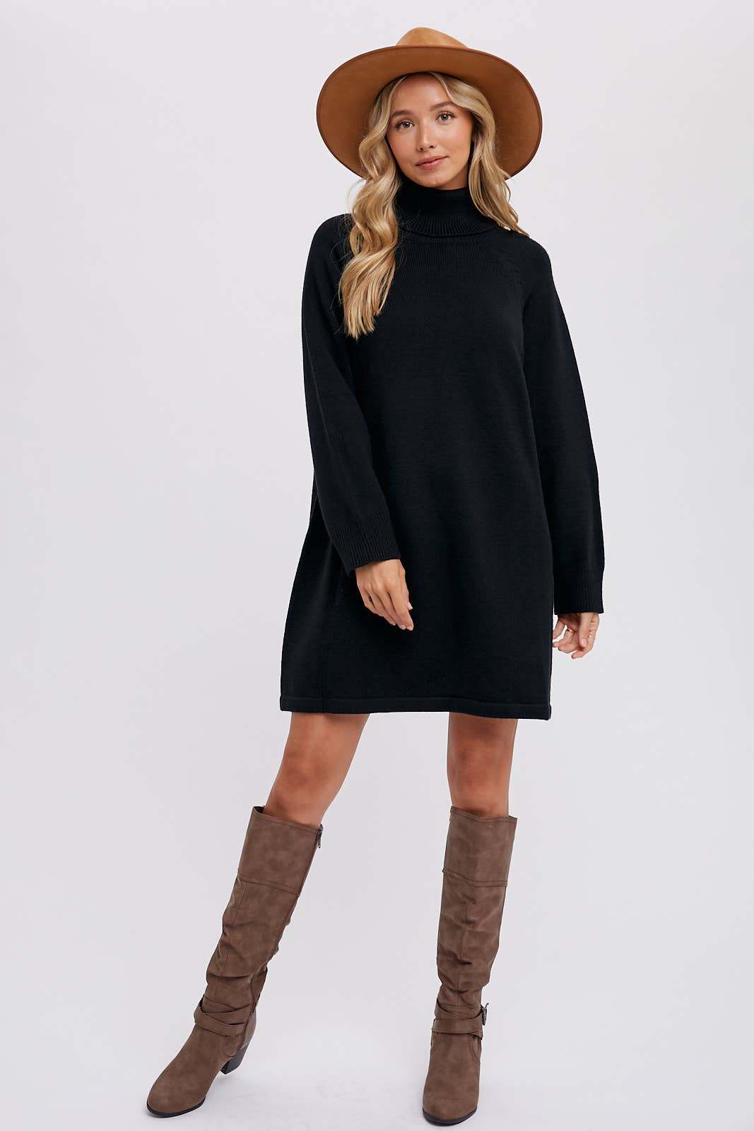 Turtleneck Sweater Dress, Black