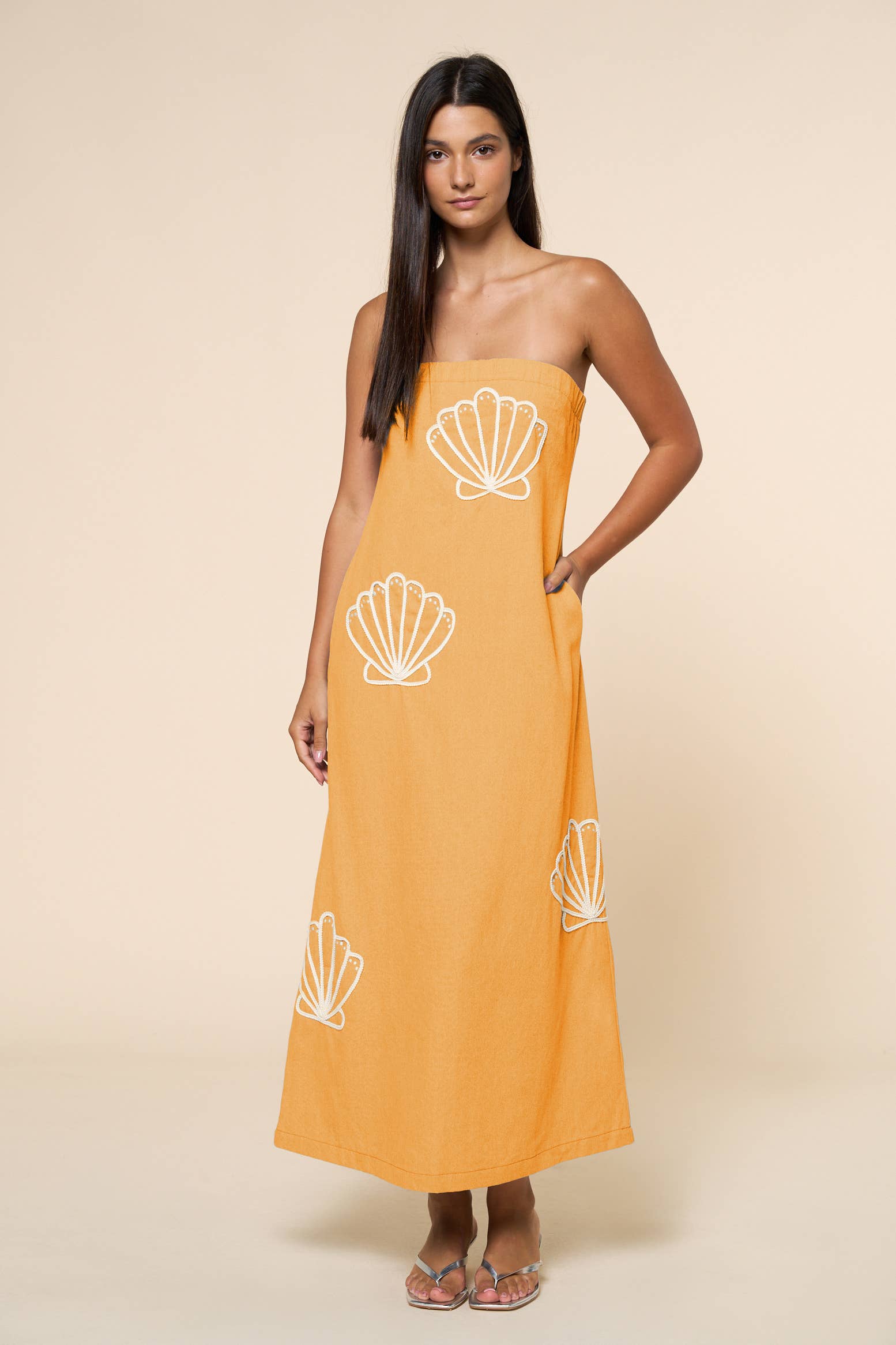 Seashell Embroidered Tube Maxi Dress