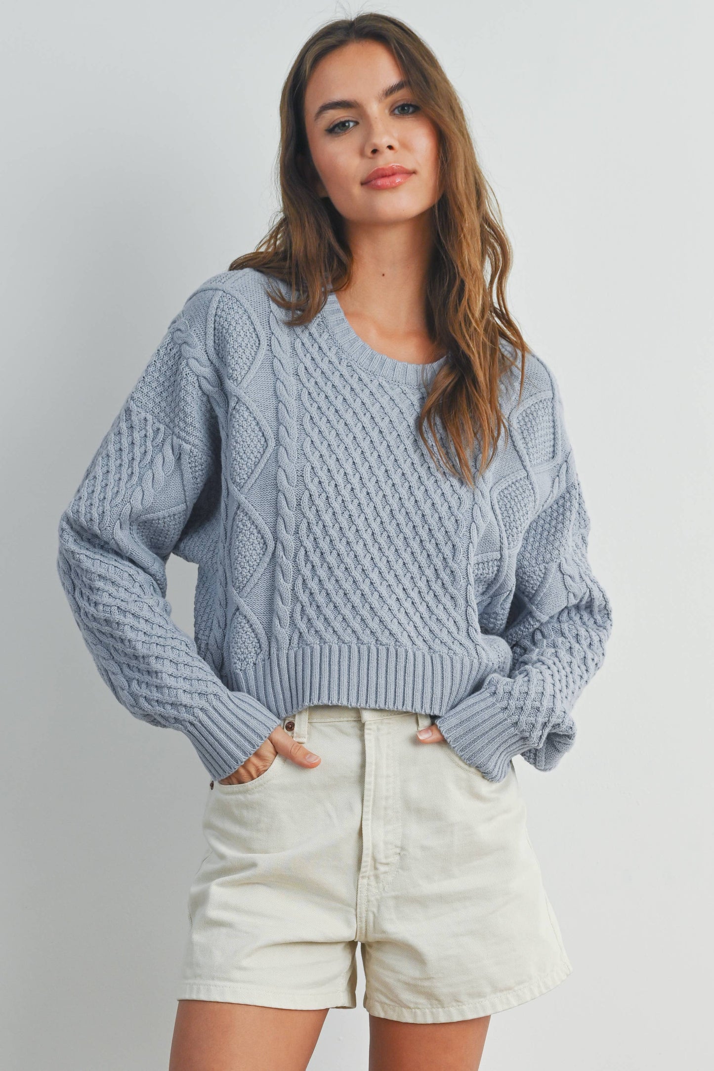 FALL CASUAL SOLID CABLE KNIT SWEATER