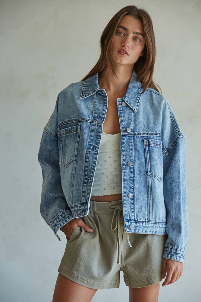 Woven Denim 100% Cotton Washed Button Down Jacket