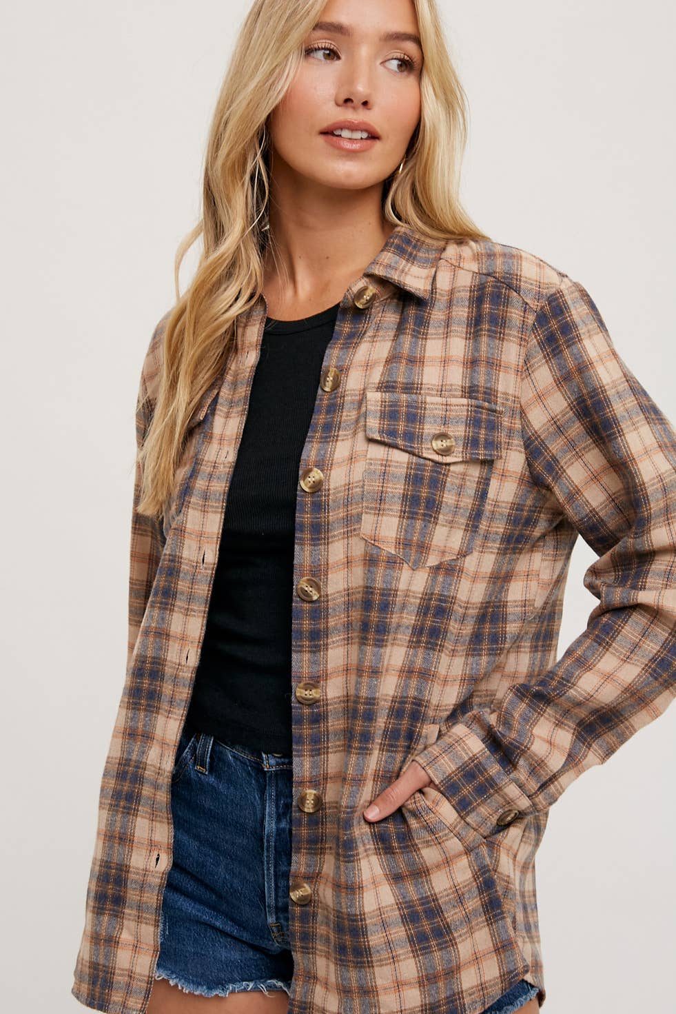 FLANNEL BUTTON DOWN SHIRT TOP