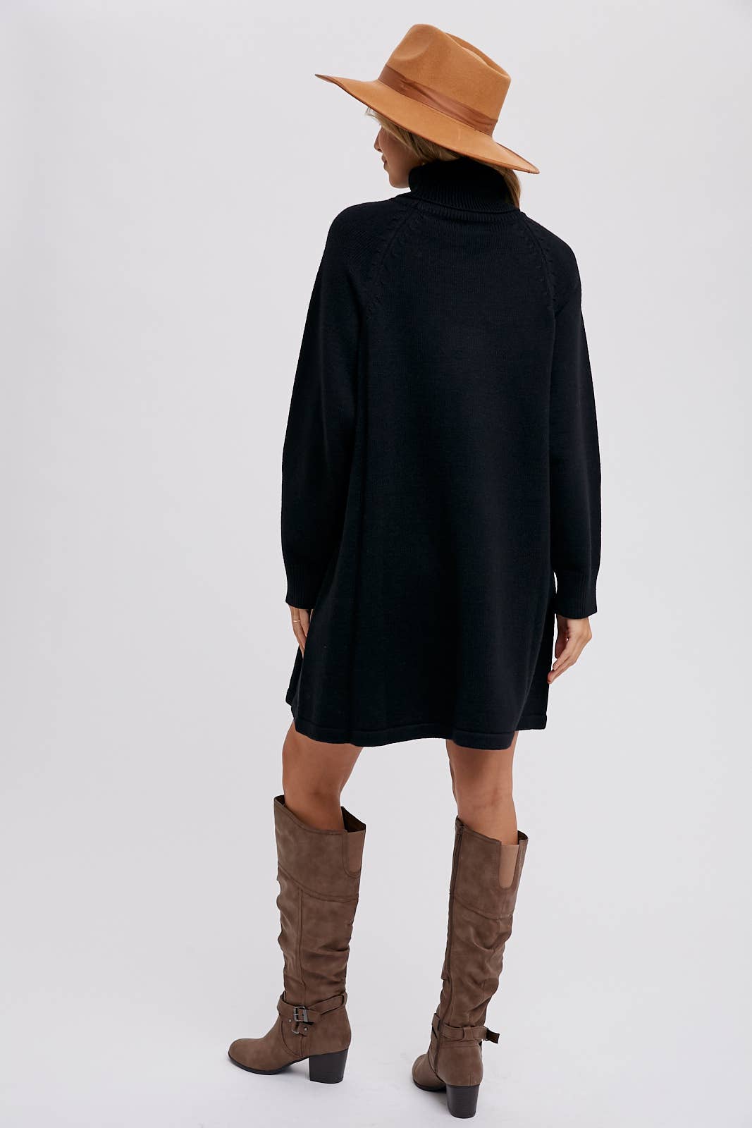 Turtleneck Sweater Dress, Black