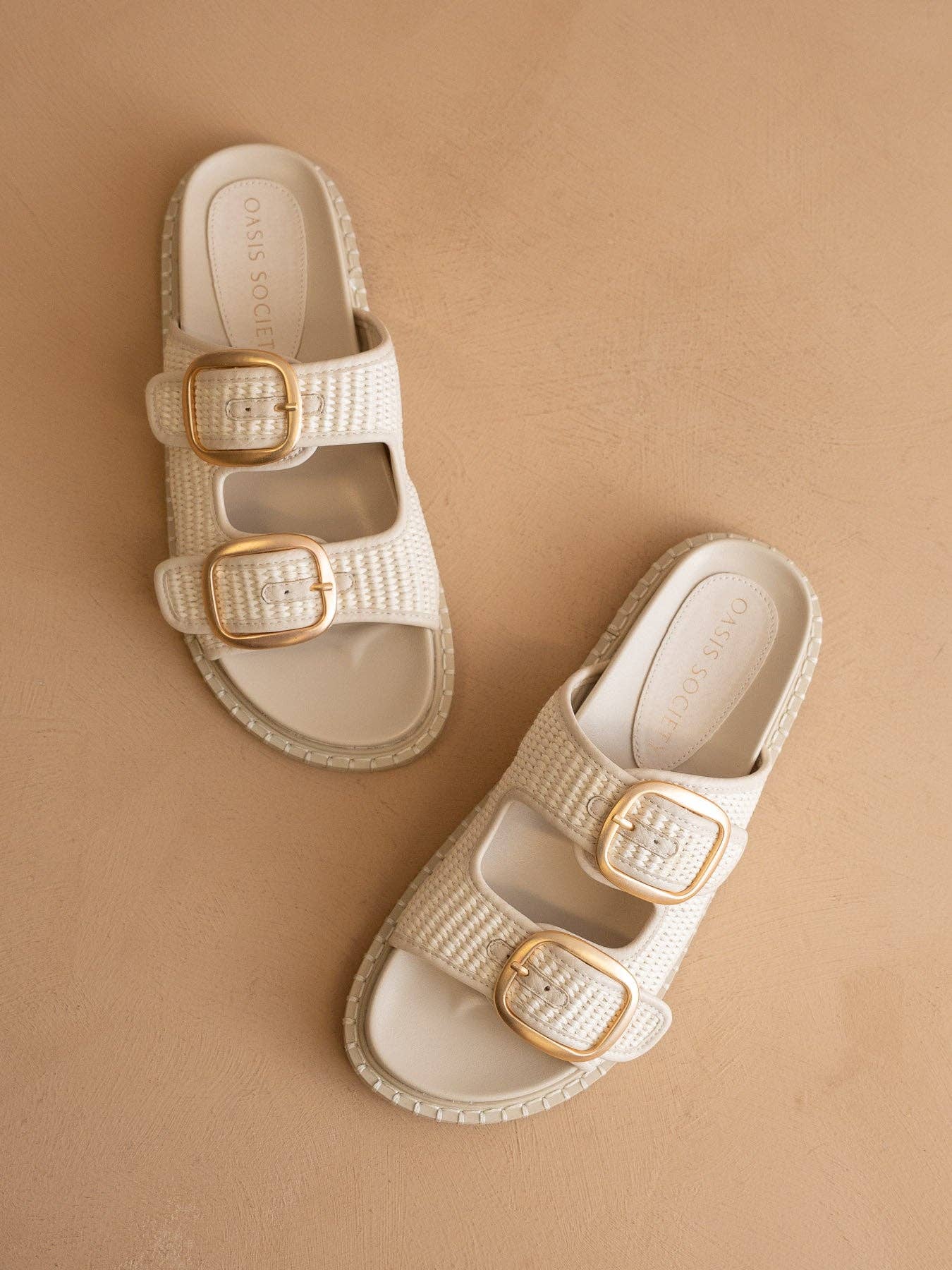 The Daytona - Two-Tone Raffia Gold Buckle Sandal