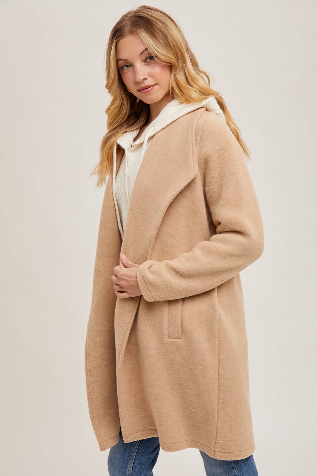 Open Front Knit Jacket, Beige