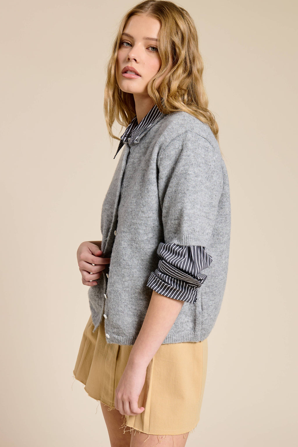 Short Sleeve Button Down Cardigan Top