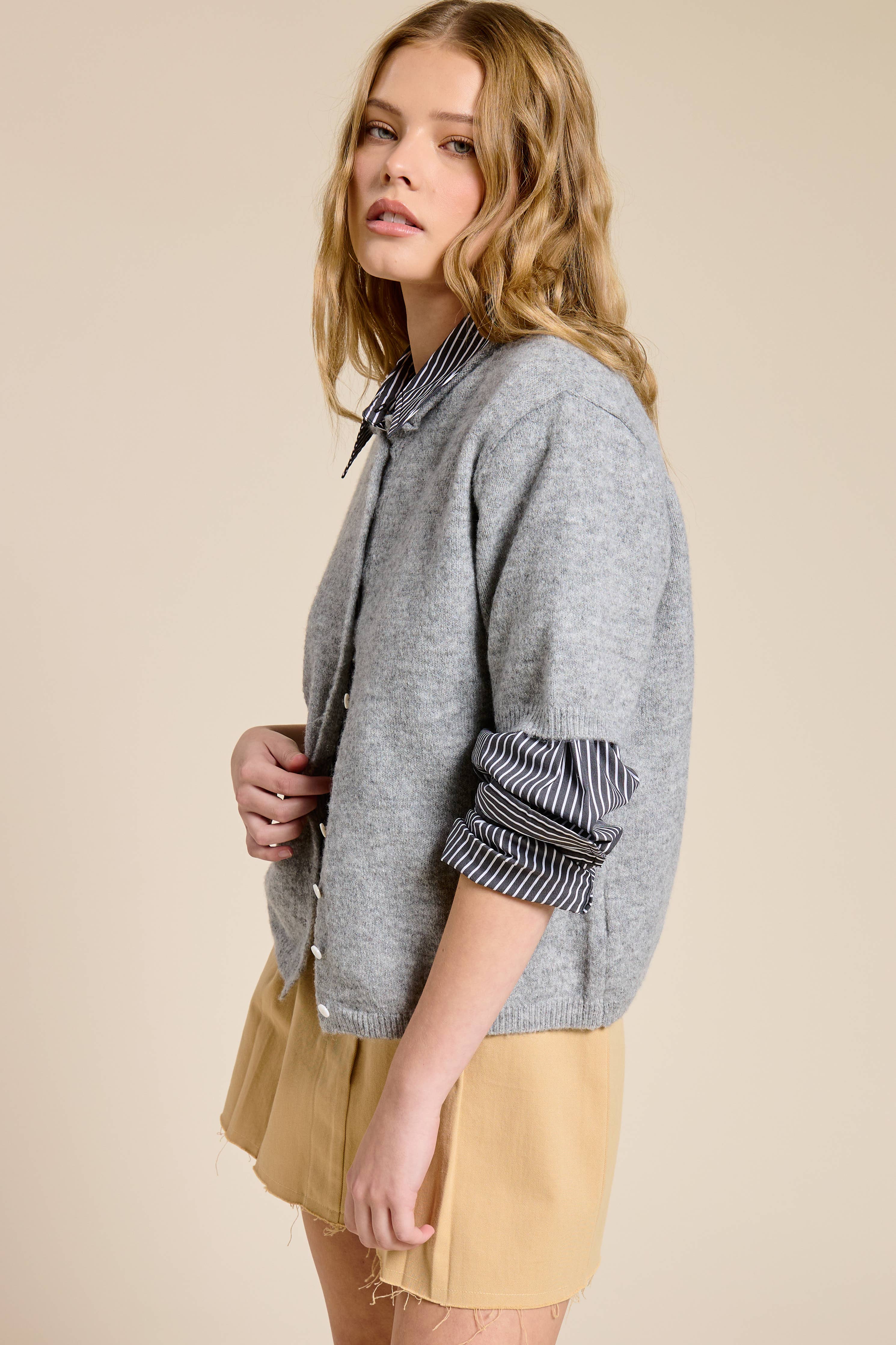 Short Sleeve Button Down Cardigan Top