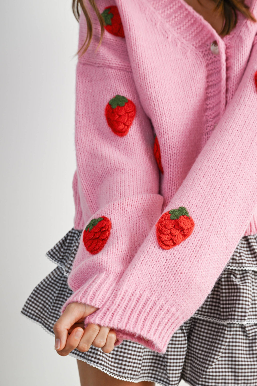 Eloise Strawberry Embroidered Cropped Cardigan