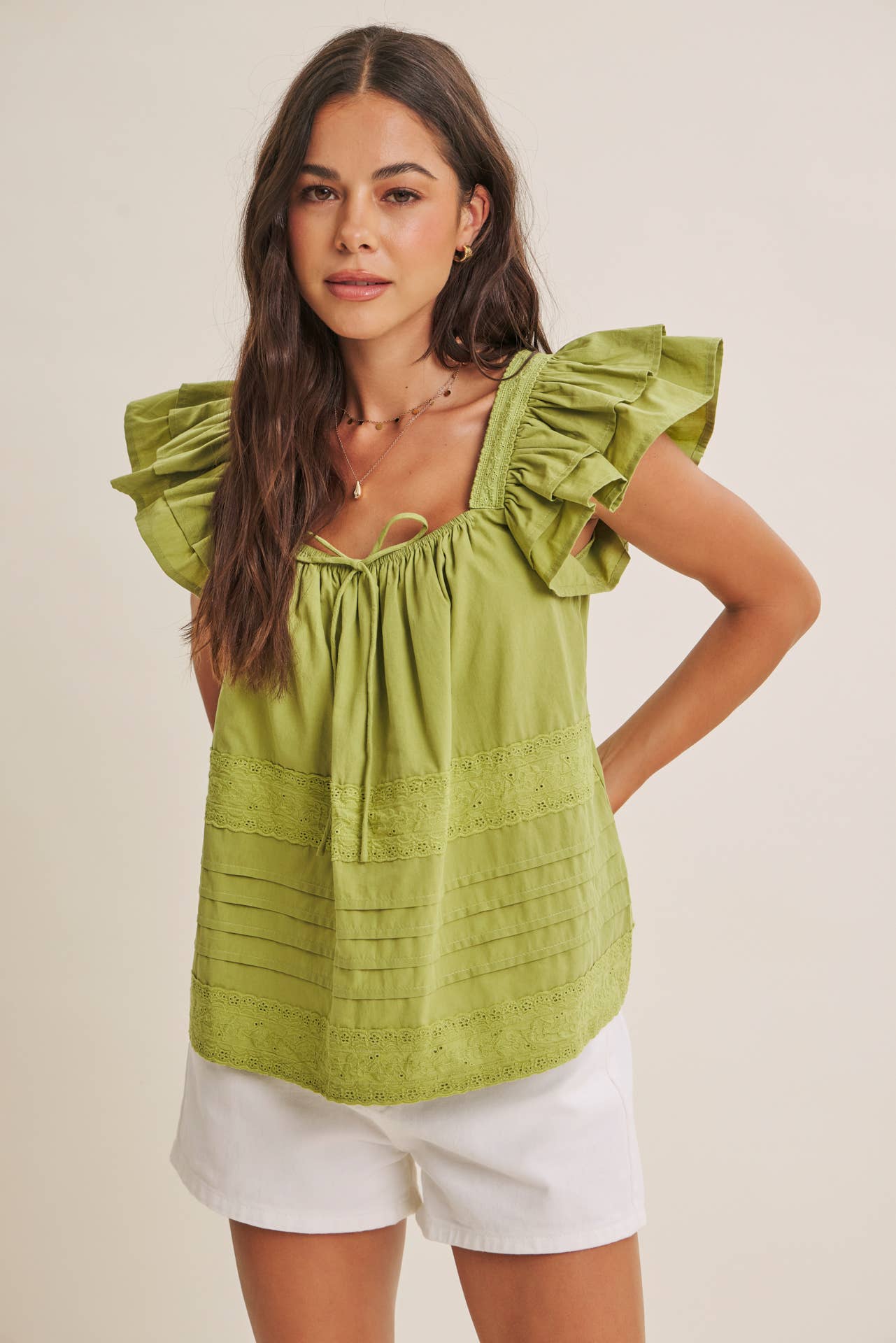 AFTERNOON TEA COTTON POPLIN RELAXED DRAPE RUFFLE BLOUSE TOP
