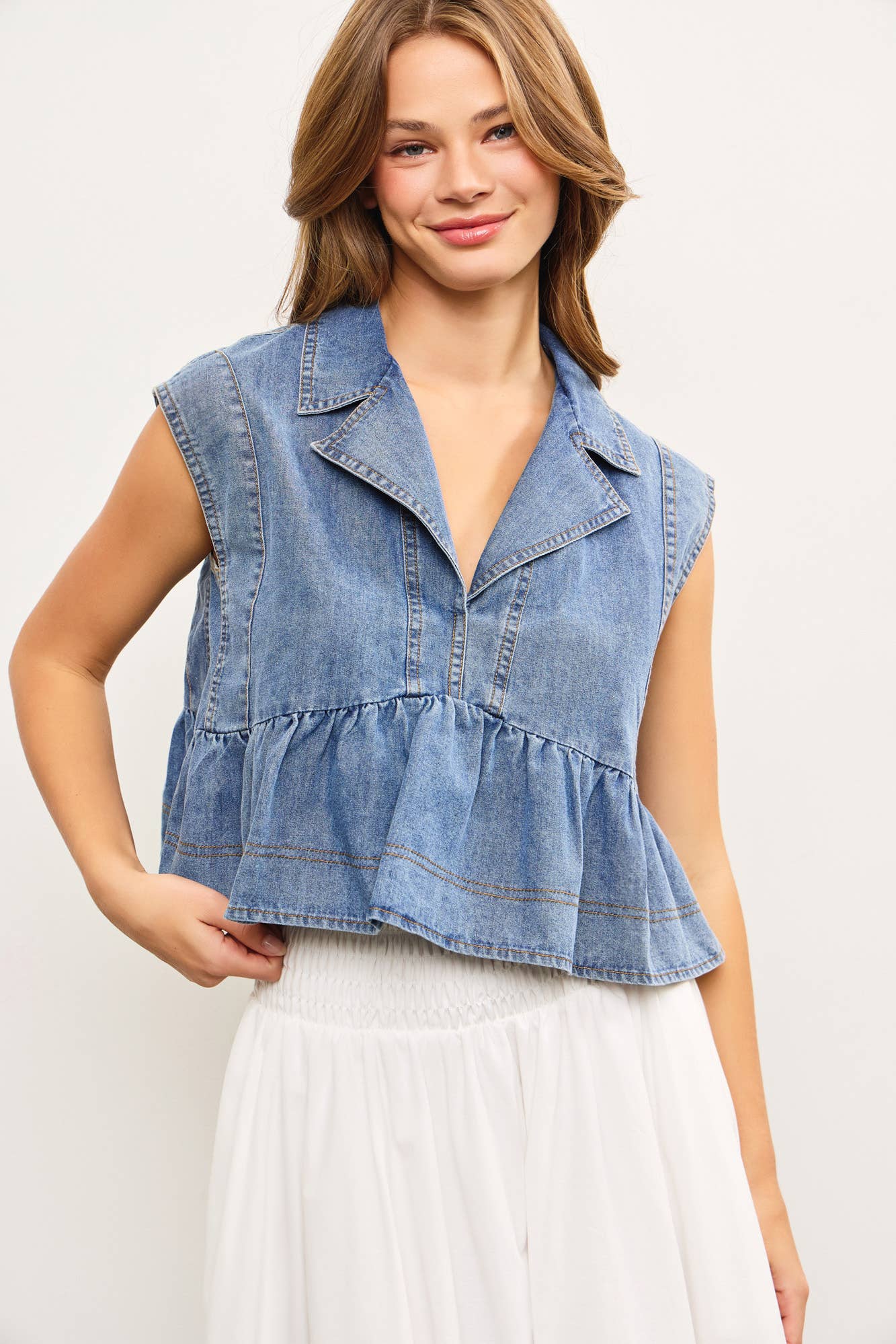 Edie Notched Collar Denim Top