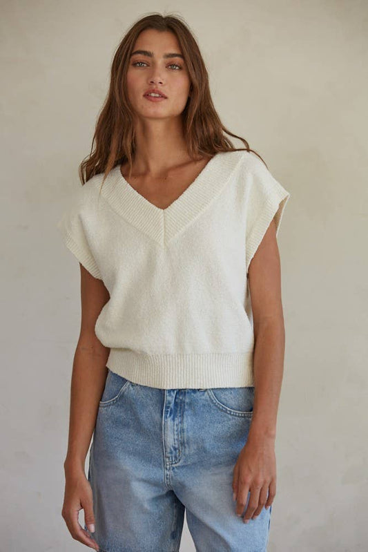 W1467 | Knit Sweater V-Neck Sleeveless Vest Top