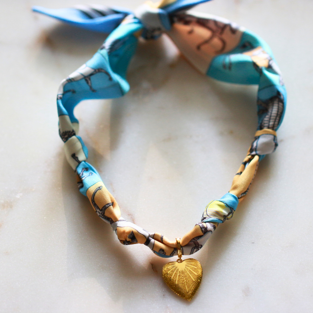 Scarf Necklace ~ Blue Horse Pattern