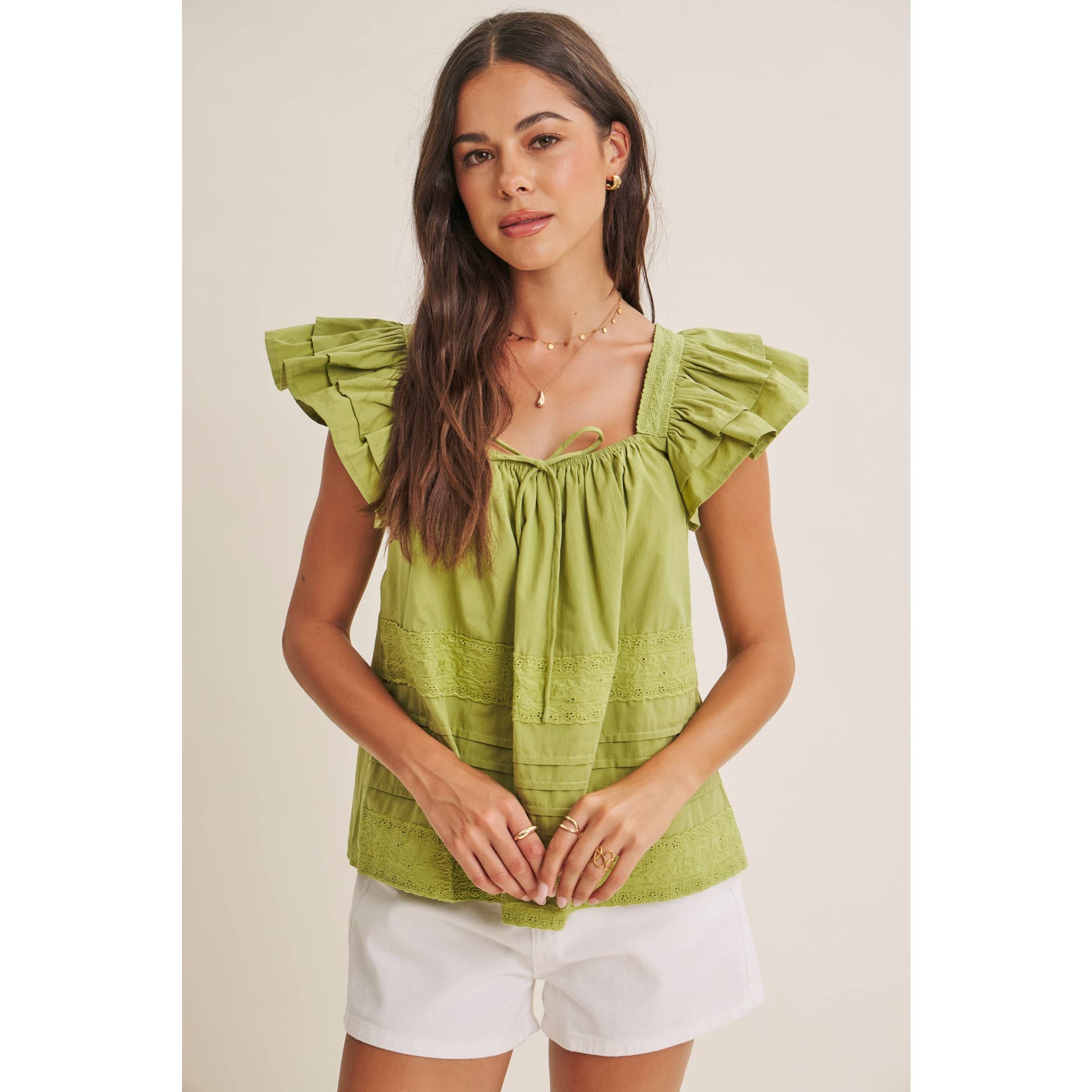 AFTERNOON TEA COTTON POPLIN RELAXED DRAPE RUFFLE BLOUSE TOP