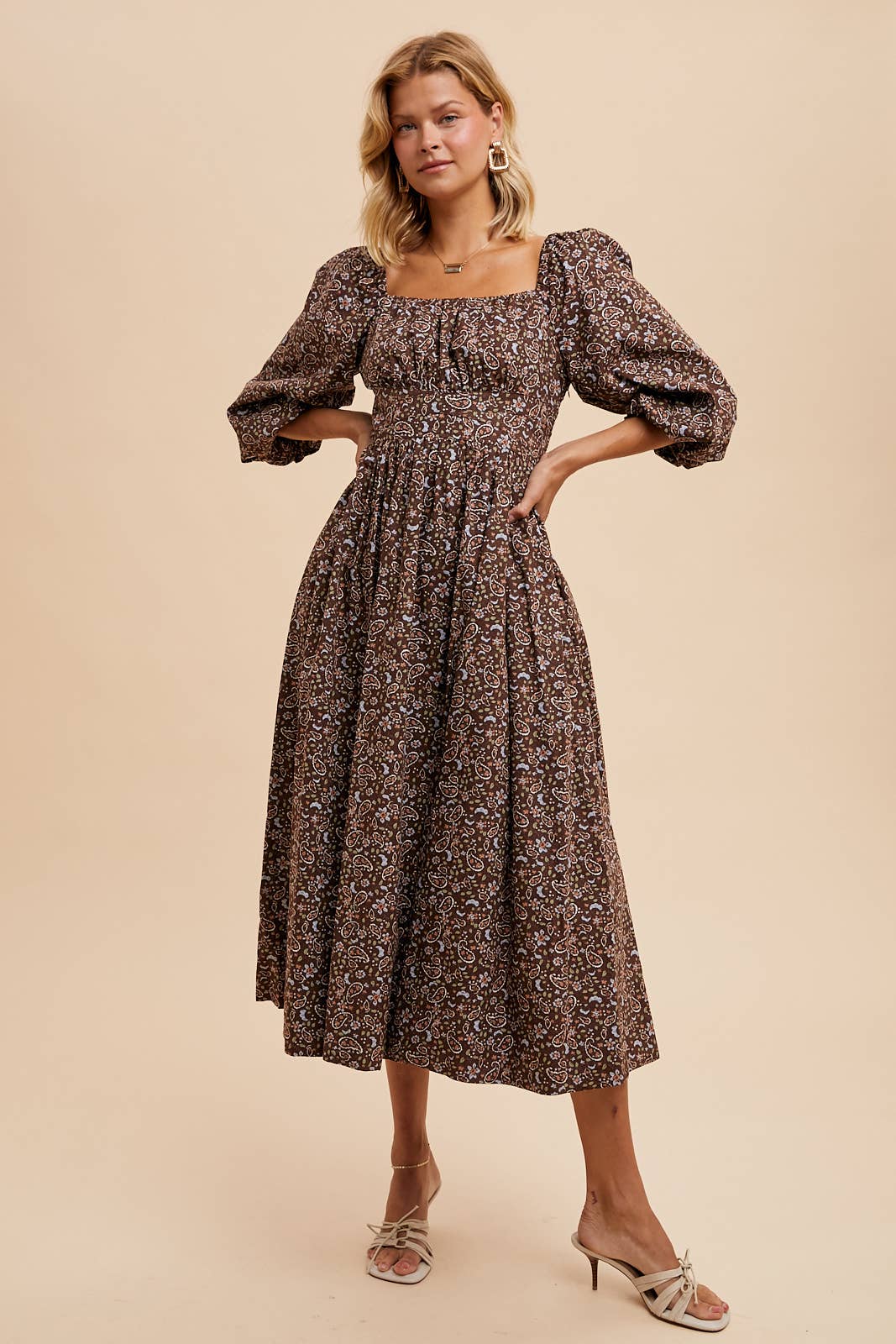 PUFF SLEEVE FLORAL COTTON DRESS